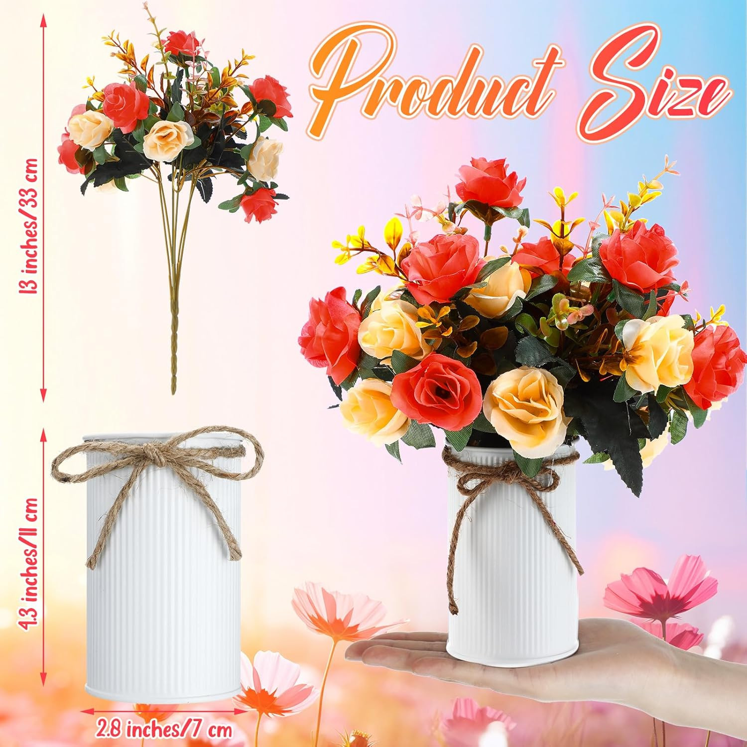 12 Sets Orange Rose Centerpiece with Vase for Valentine’s Day Decor