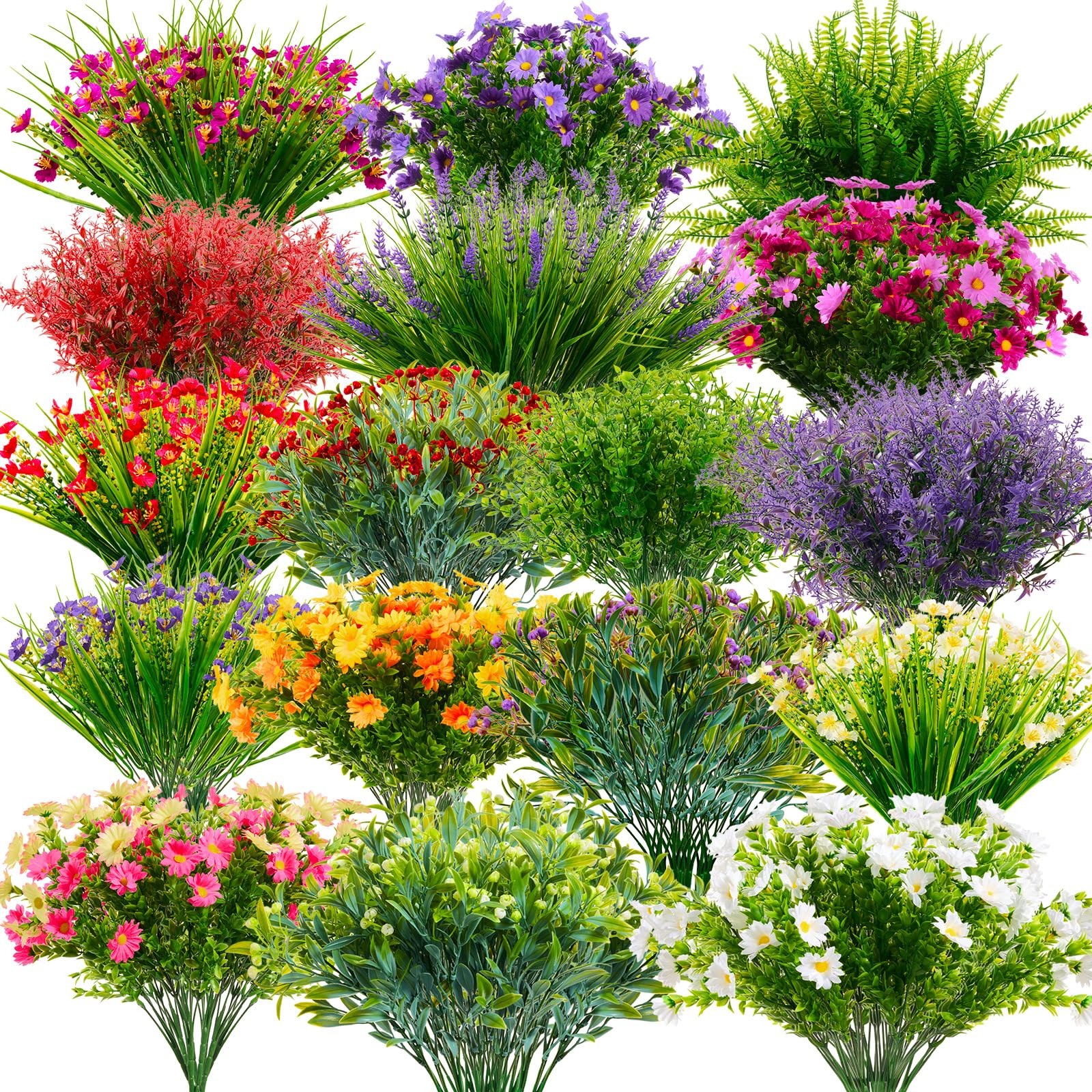 156 Pcs UV Resistant Artificial Flowers for Outdoor Garden Decor