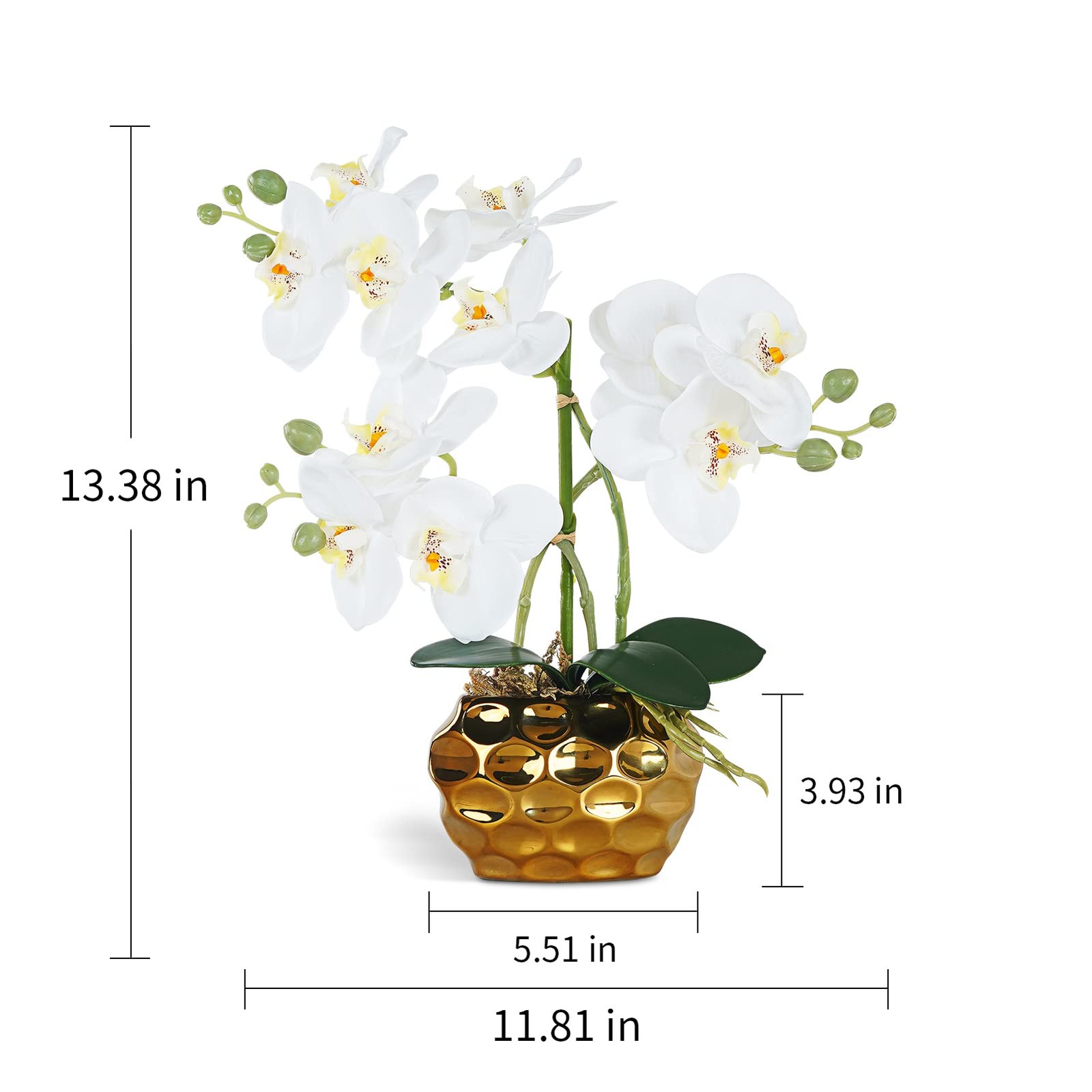 Artificial Orchid Flowers Plants Potted in Ceramic Pot, White Faux Phalaenop…