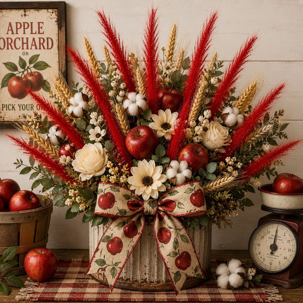 Red Pampas Grass Decor Set of 3 Faux Pampas Stems Red Floral Stems Patriotic Dec