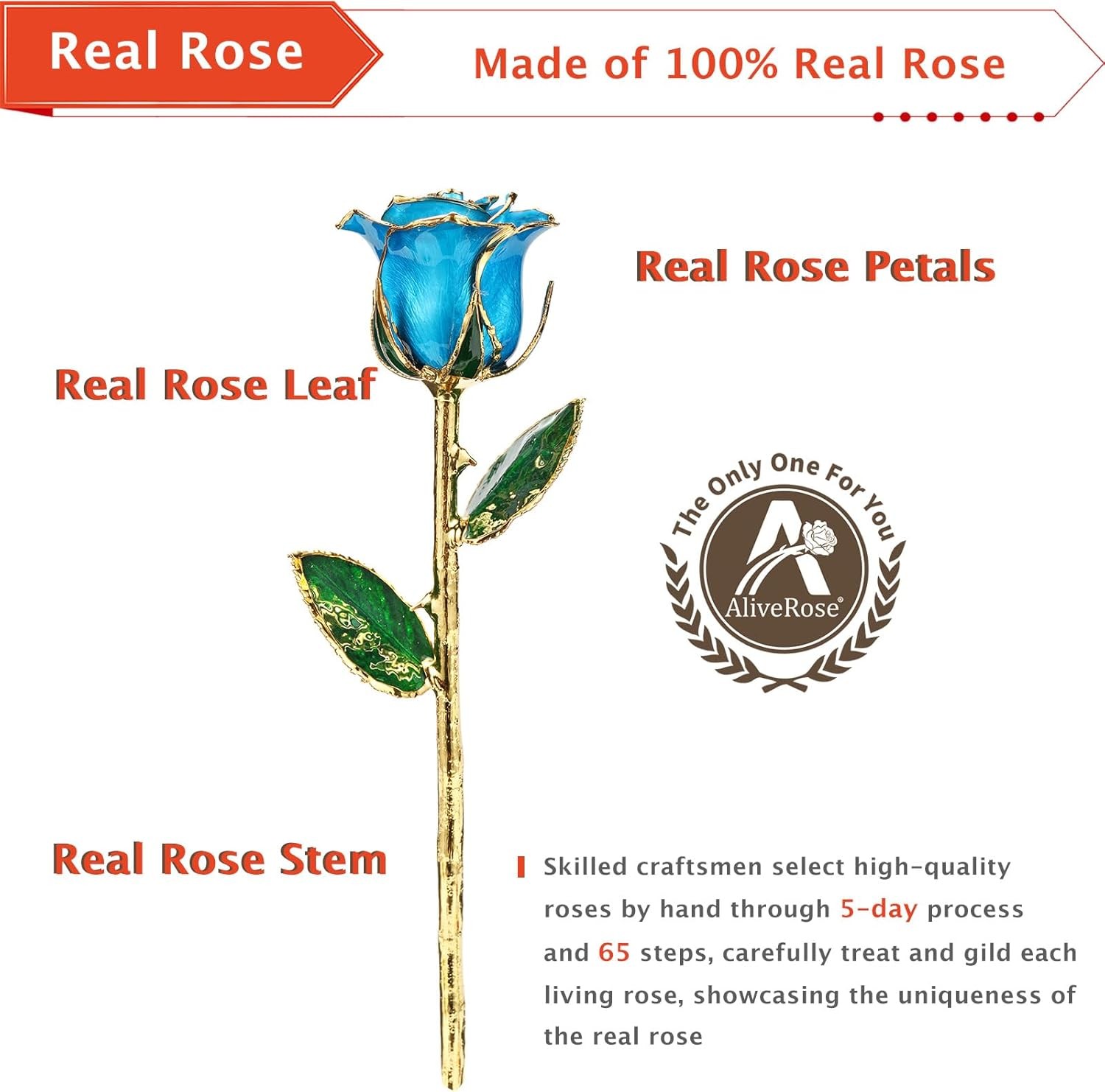 AliveRose for Her, 24K Gold Rose Made from Real Rose – Unique Design Gold Plated