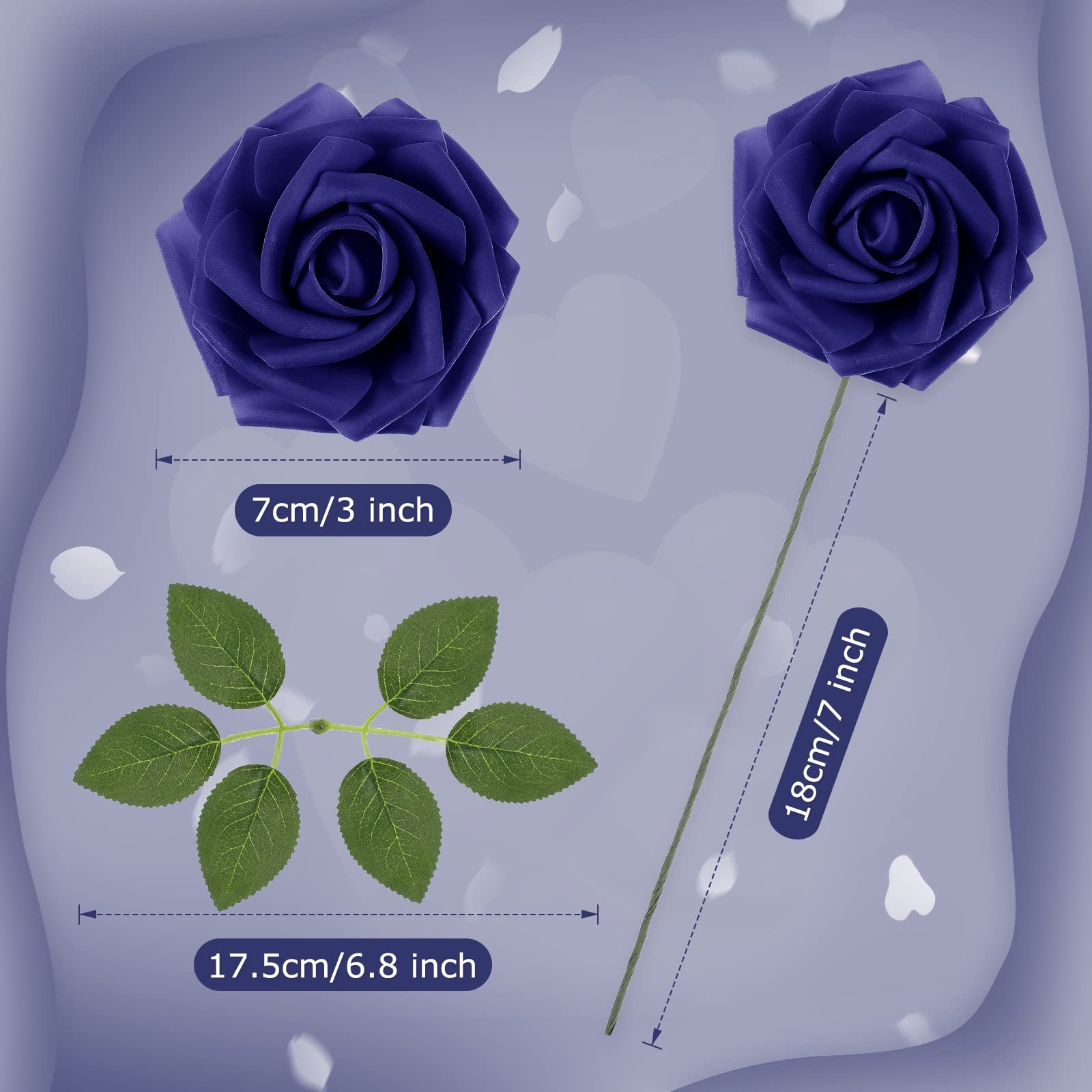 100 PCS Artificial Foam Rose Flower Faux Bouquet Wedding Fake Rose Navy Blue