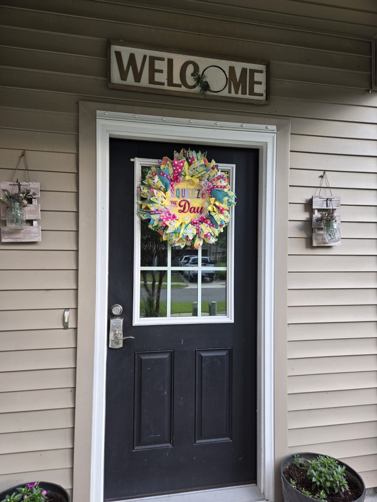 WREATH SQUEEZE THE DAY Spring SUMMER Fall Front Door Wall Decor BIG bright every