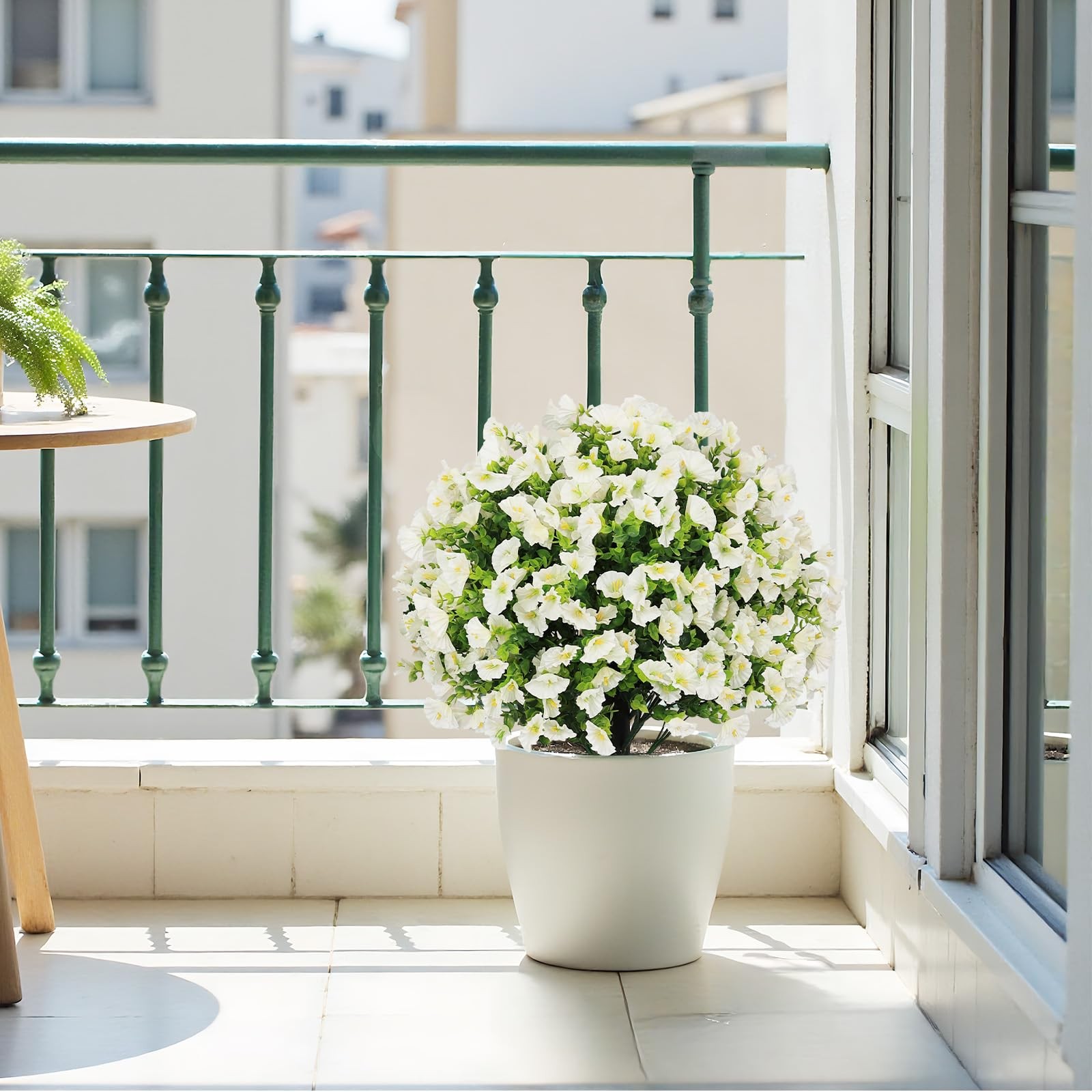 24″ Artificial Potted Plants Outdoor Set of 2, UV Resistant Faux White Flowers