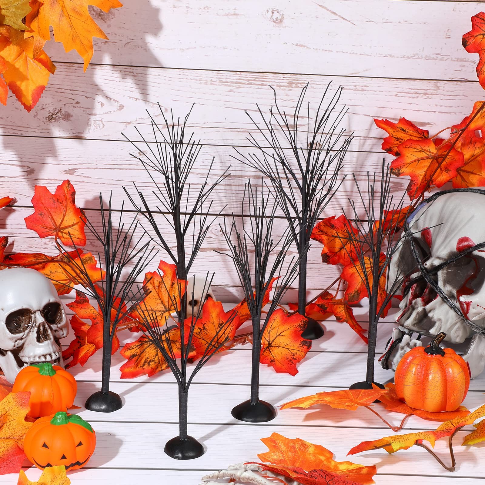 Yunlly Halloween Village Accessories Mini Tree Ornament Autumn Fall Black