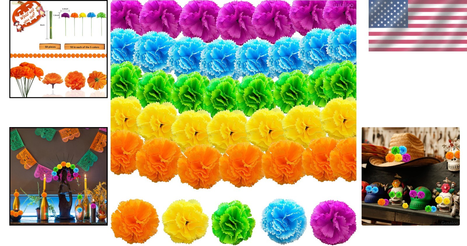 Decorative Silk Marigold Flowers for Diwali, Halloween, and Celebrations