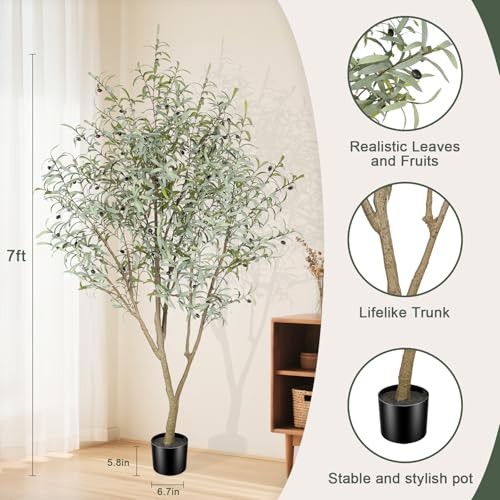 Olive Trees Artificial Indoor, 7FT Tall Faux Olive Tree, Fake Potted Olive 7ft