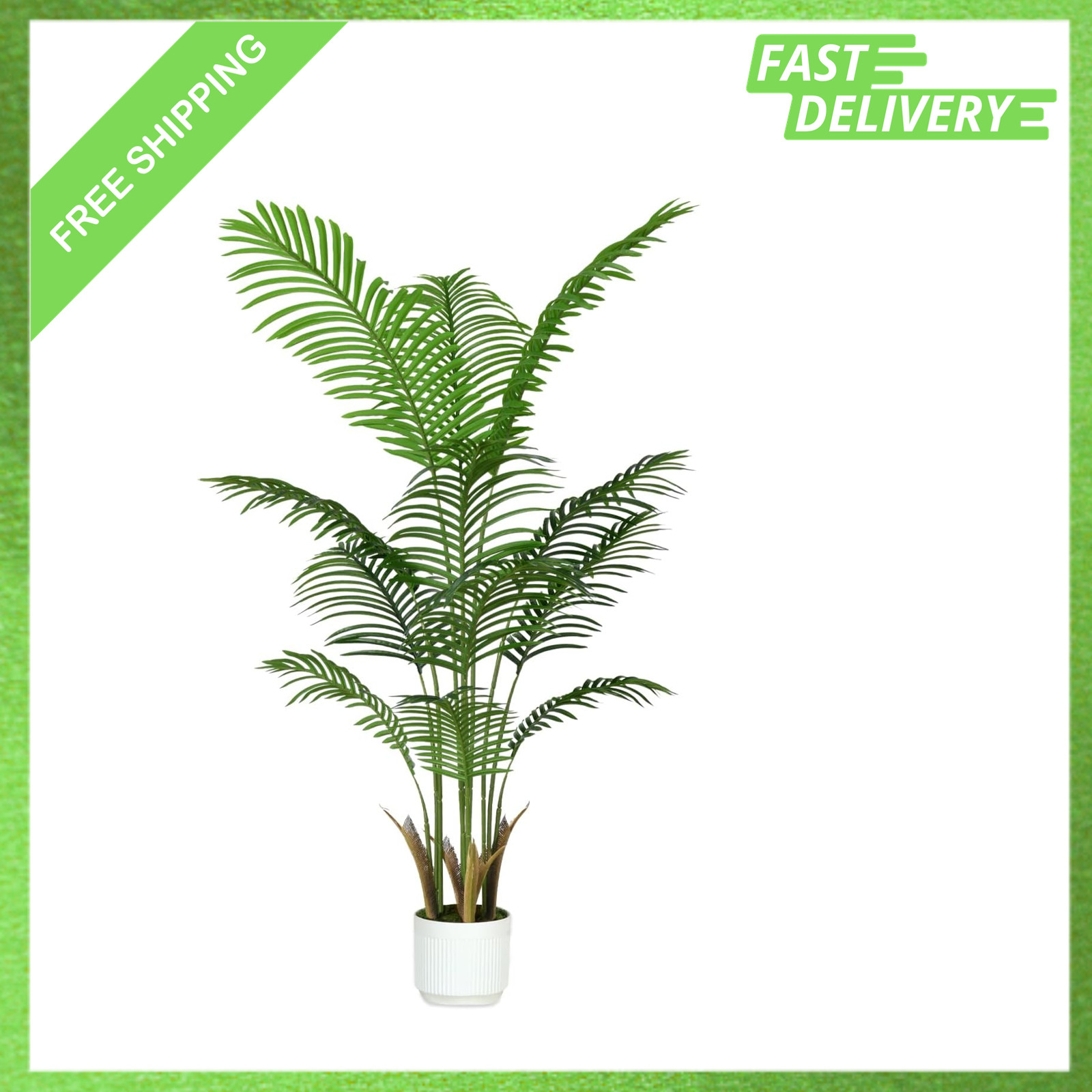 4Ft Artificial Palm Tree Indoor with White Pot, Realistic Leaves, Adjustable