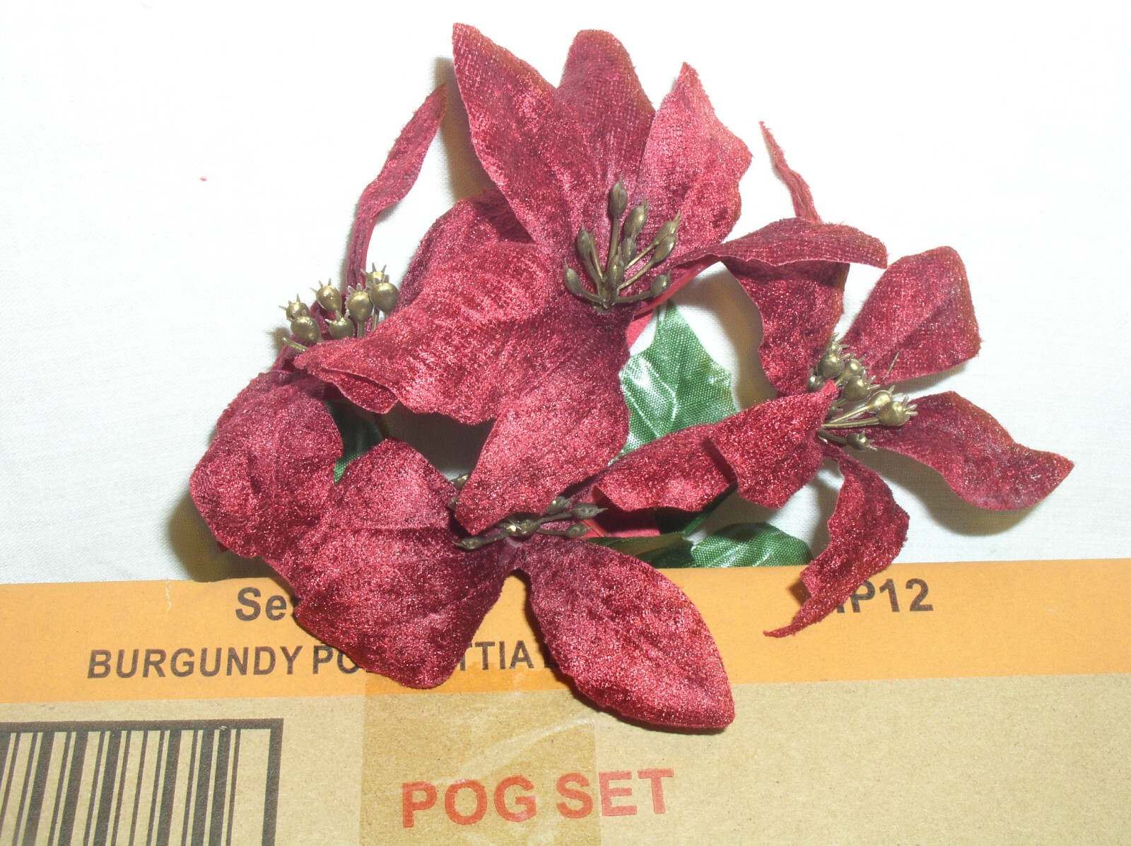 12 ASHLAND CHRISTMAS 9 INCH BURGUNDY POINSETTIA 4 STEM BUSH SILK FLOWER 756035