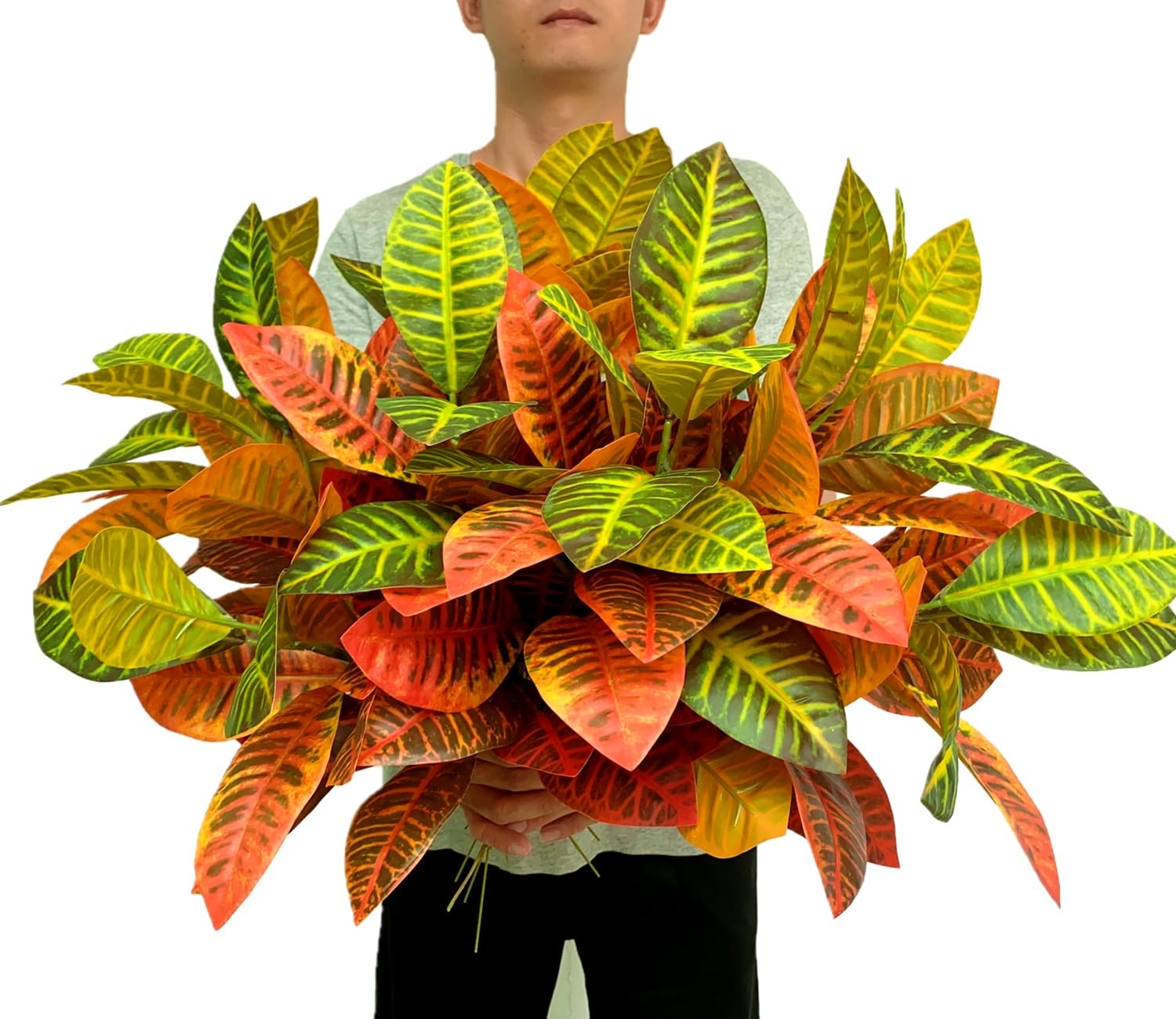 14.5 inch Artificial Croton Plant Leaf Branches Lifelike Tropical Houseplant …