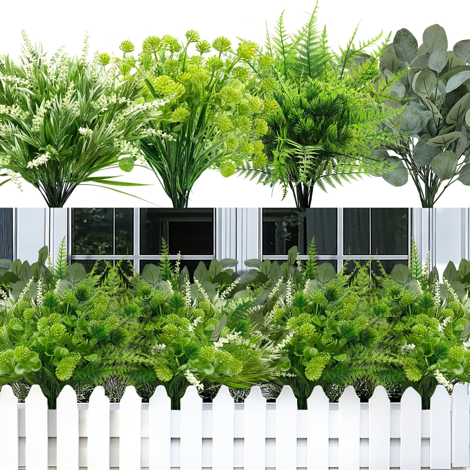 12 Bundles 4 Styles Artificial Plants Outdoor, UV Resistant No Fade Artificia…