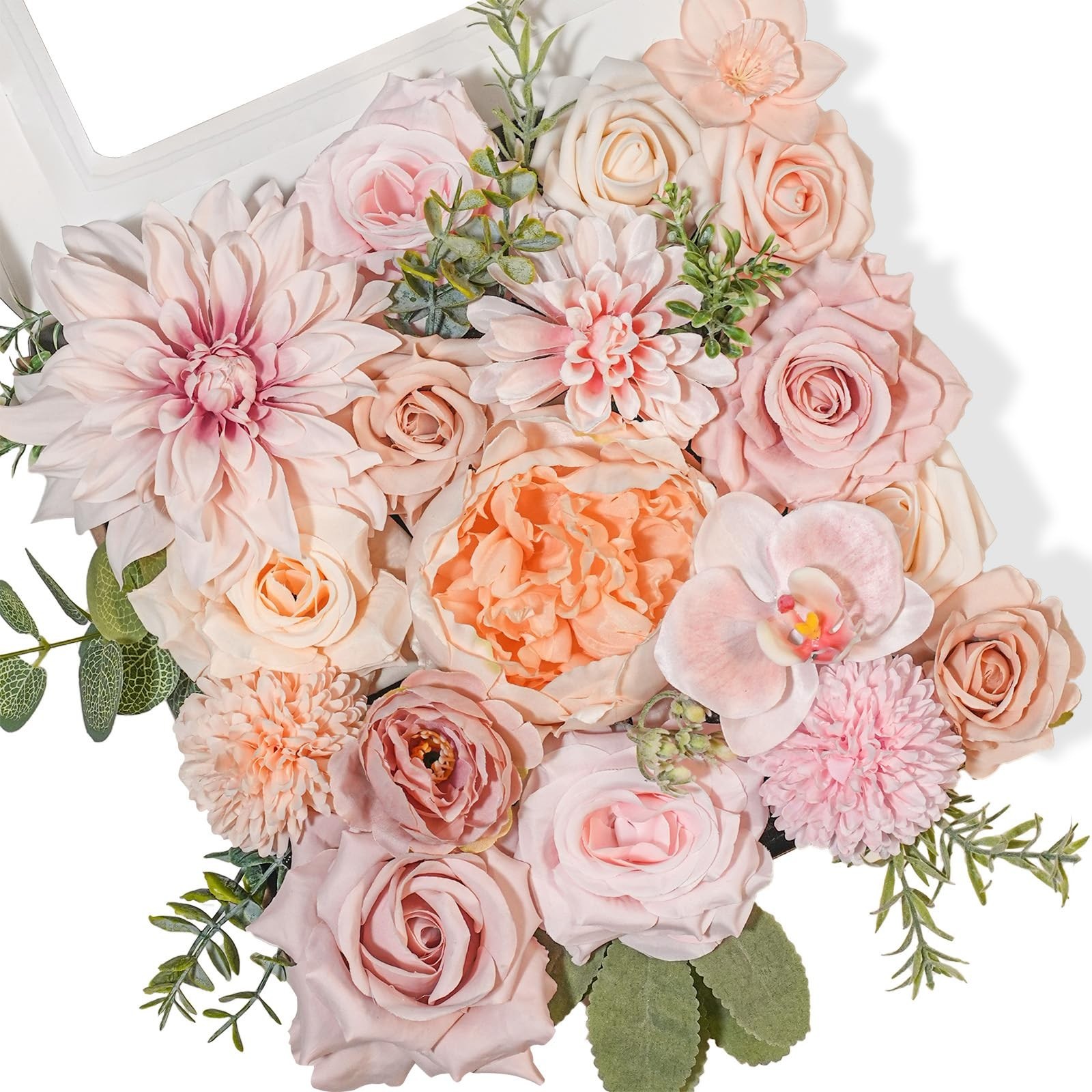 Blush Pink Artificial Rose & Peony Flowers Combo – Foam Floral Stems for DIY Wed