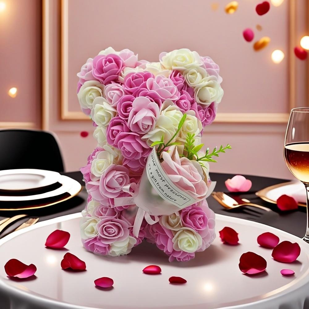 1 Pcs Artificial Rose Bear with Hand Corsage Romantic Gift Birthday Wedding Mom