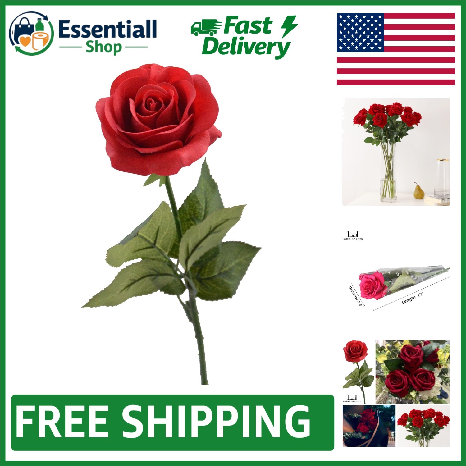 Elegant 17″ Red Silk Rose – Perfect for Valentine’s & Mother’s Day Decor