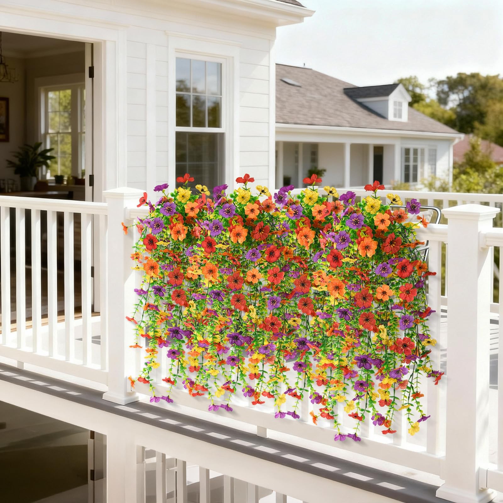 Homsunny Artificial Hanging Flowers for Outdoor, 8PCS Fake Faux Silk Daisy with
