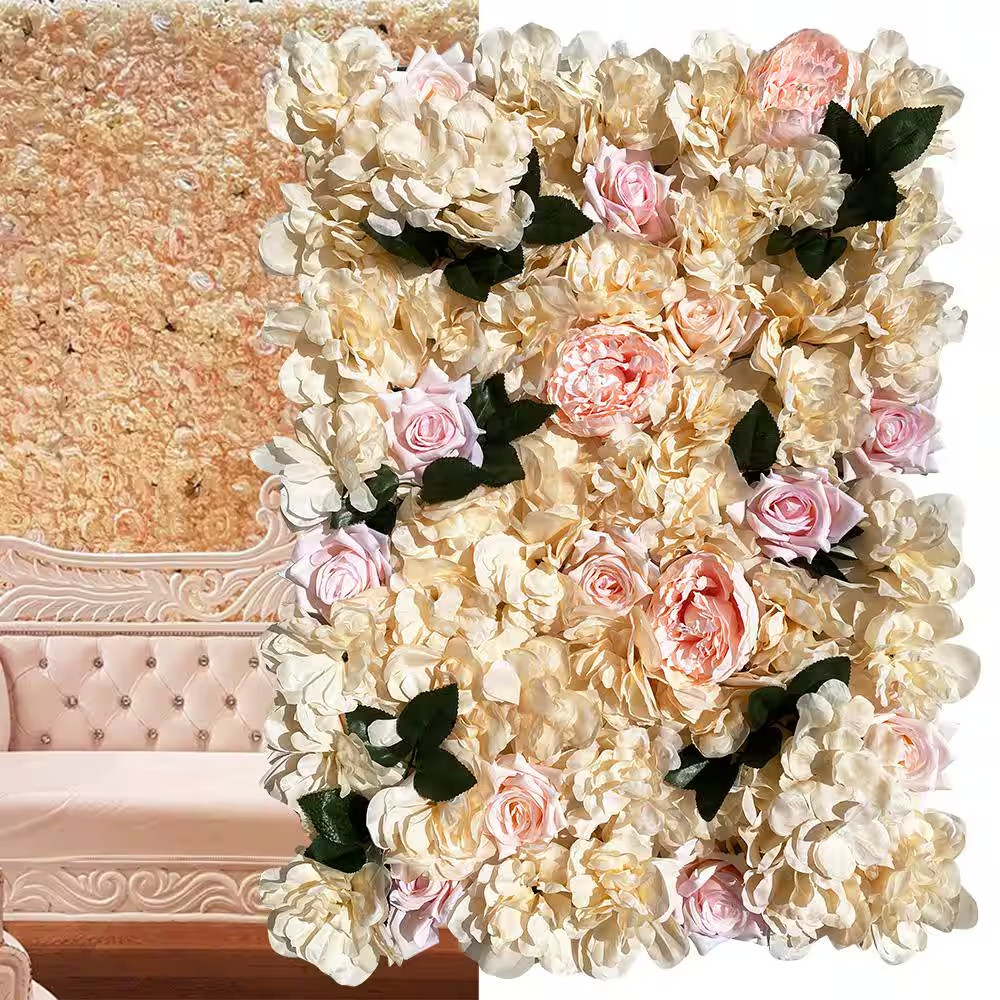 12- Pcs 23.62 In. X 15.74 In. Artificial Silk Rose Flower Wall Panel Hedge for W