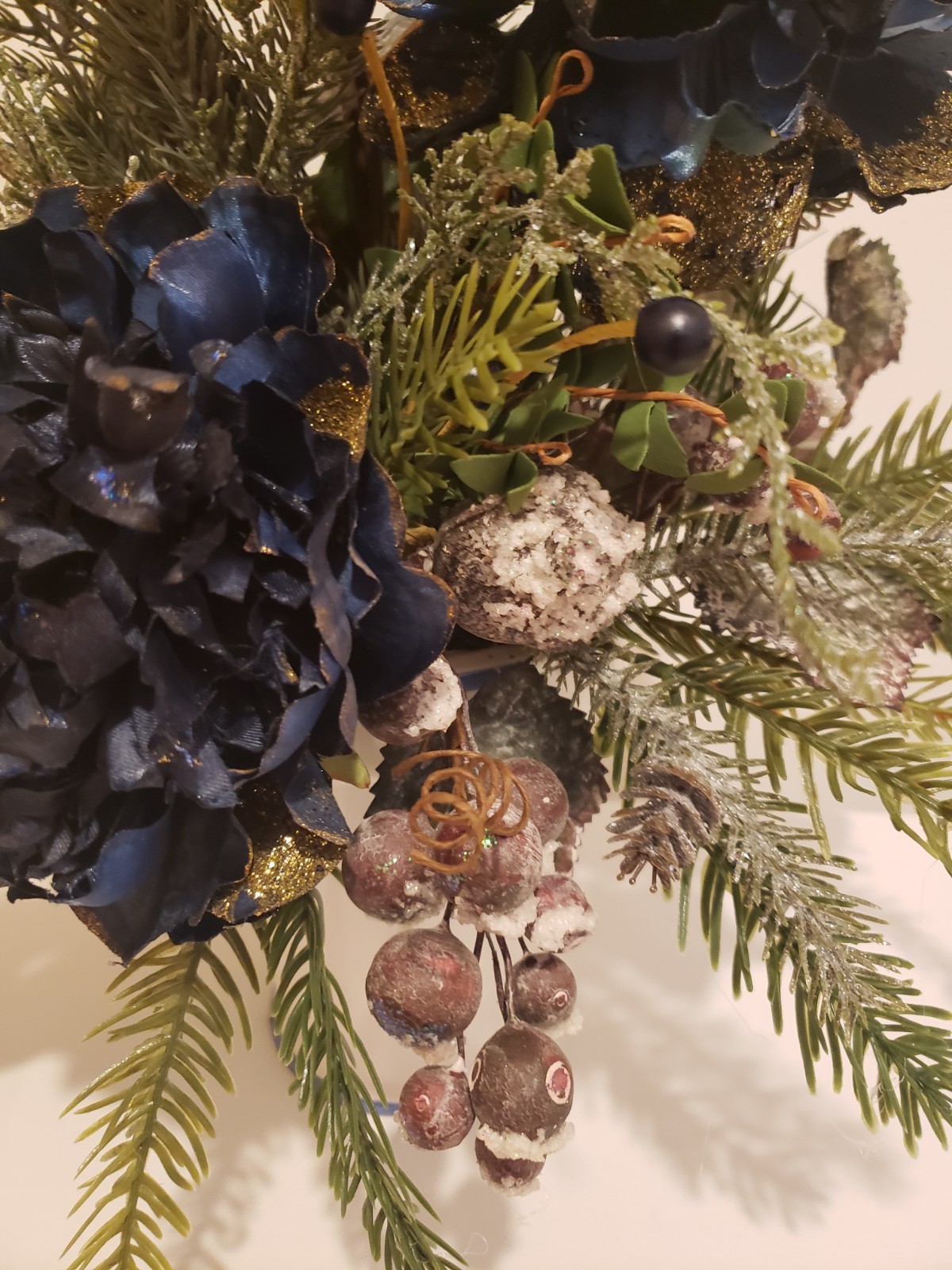 Navy Blue Winter Floral Arrangement, Elegant Christmas Flower Arrangement