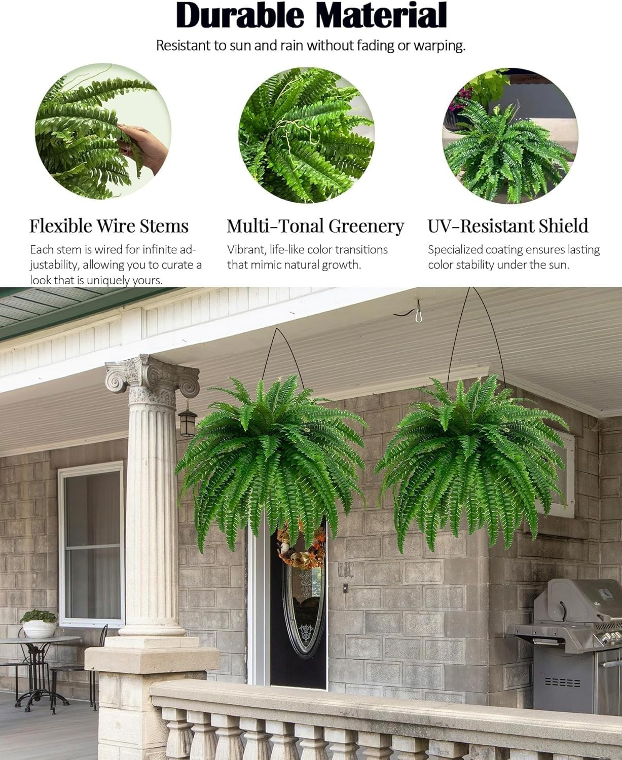 GYERB 48″ Large Artificial Boston Fern Plants for Outdoor Indoor, Fake Ferns …