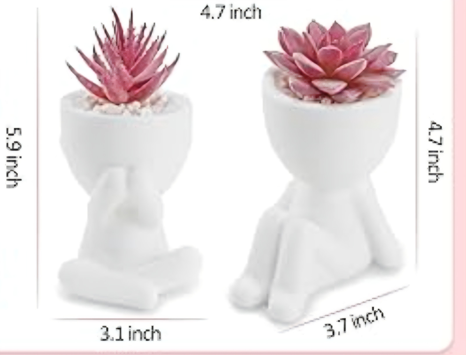 Der Rose Human Shaped Ceramic pot set feat artificial pink succulent plants