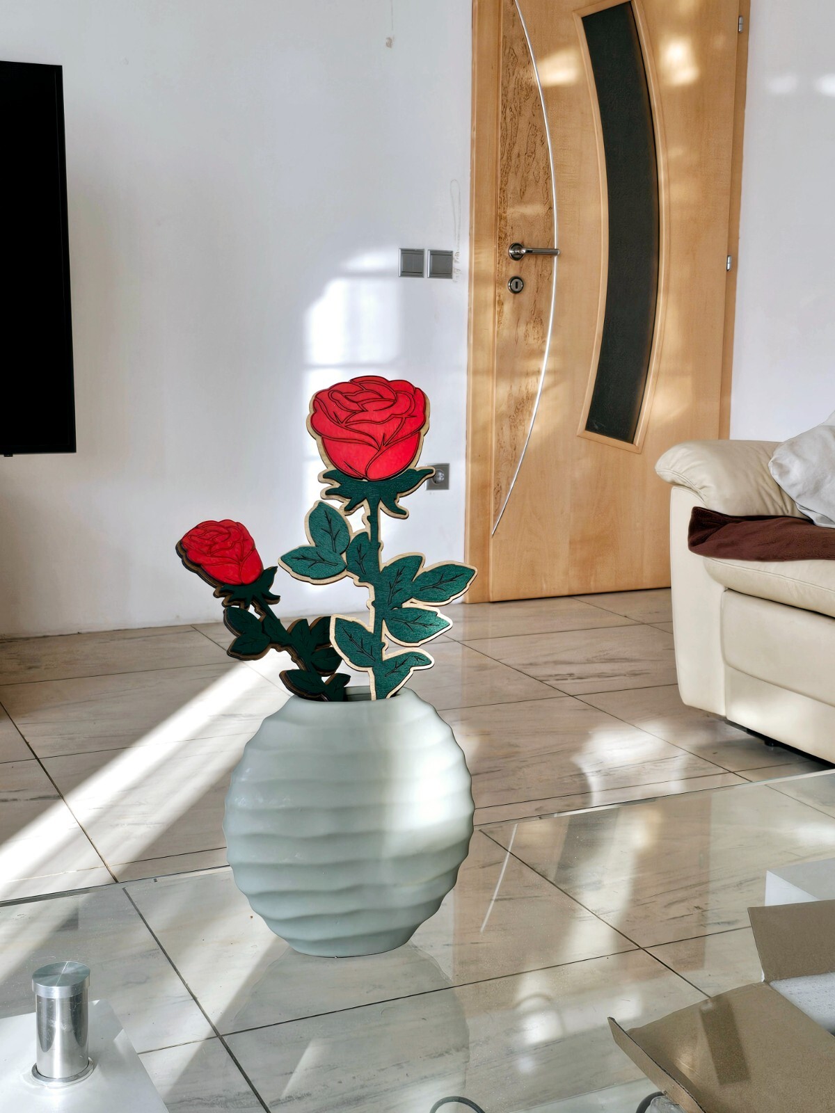 Oversized Wooden Rose – Personalized Large Decorative Red Rose with Gold Base