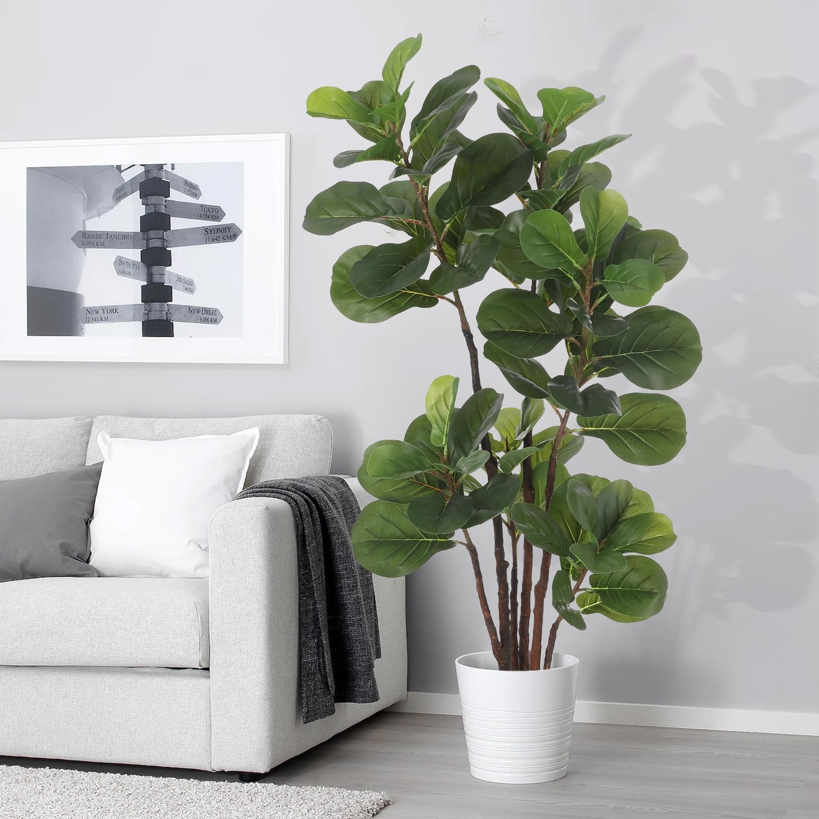 Artificial Fiddle Leaf Fig Tree, 4 Ft Faux Ficus Lyrata Tree with 72 Leaves i…