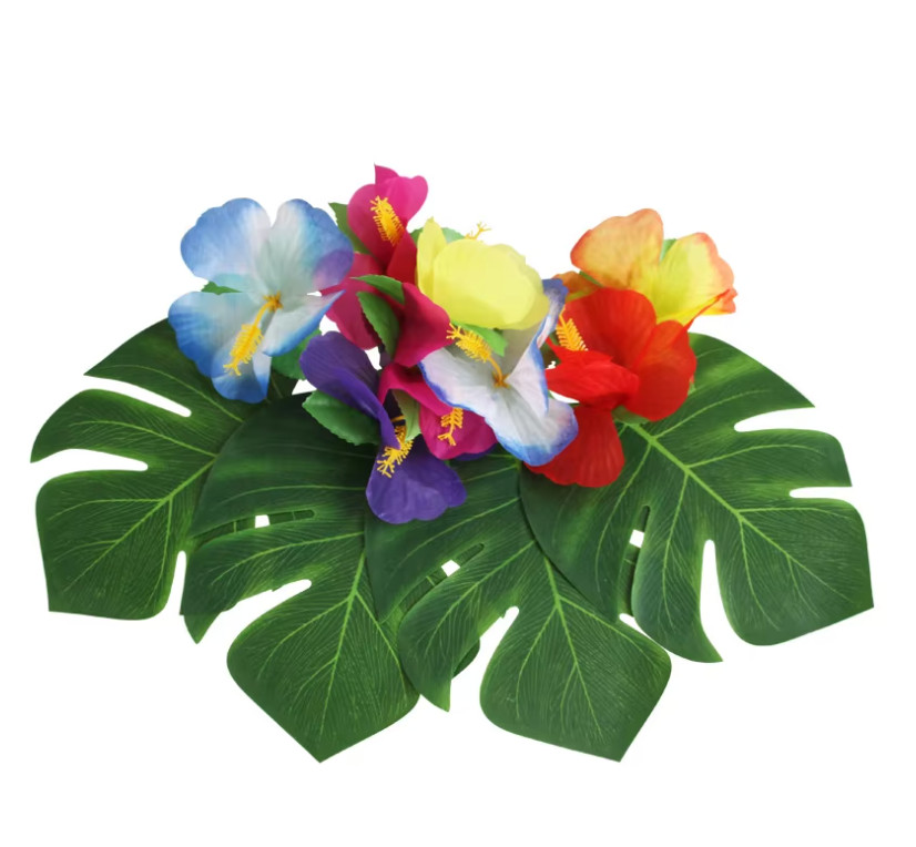 12pcs Tropical Palm Leaves Artificial Leaf Decor, Green Jungle Plant Decoration.