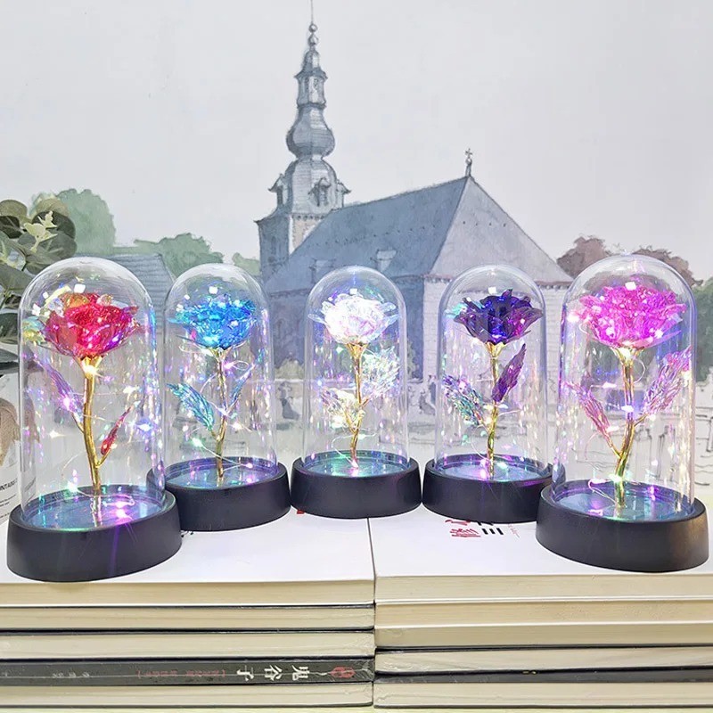 Eternal Forever Galaxy Rose Flower In Glass Dome LED Light Romantic Gift for Her