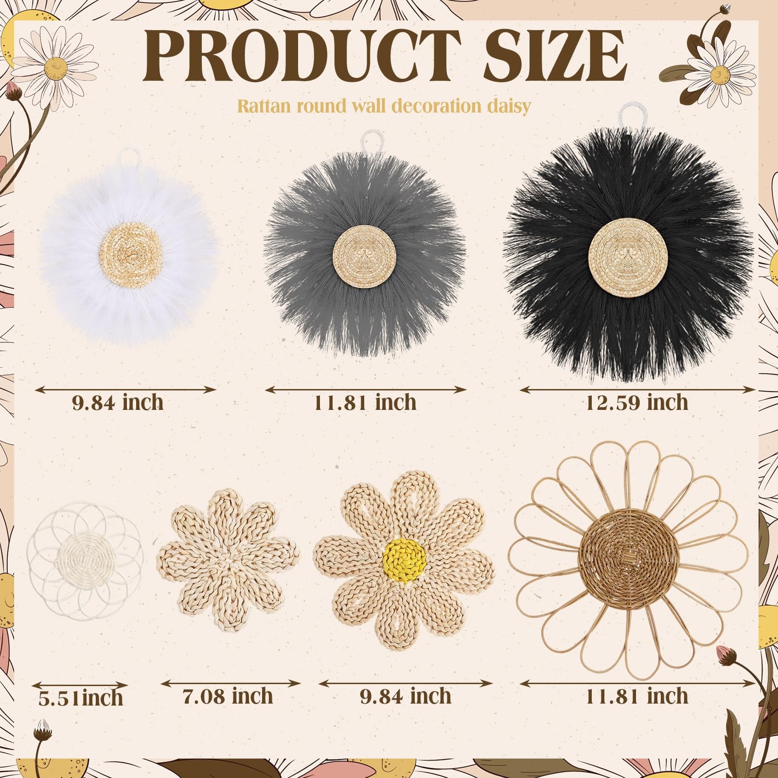 Chunful Boho Rattan Flower Wall Decor Light Grey