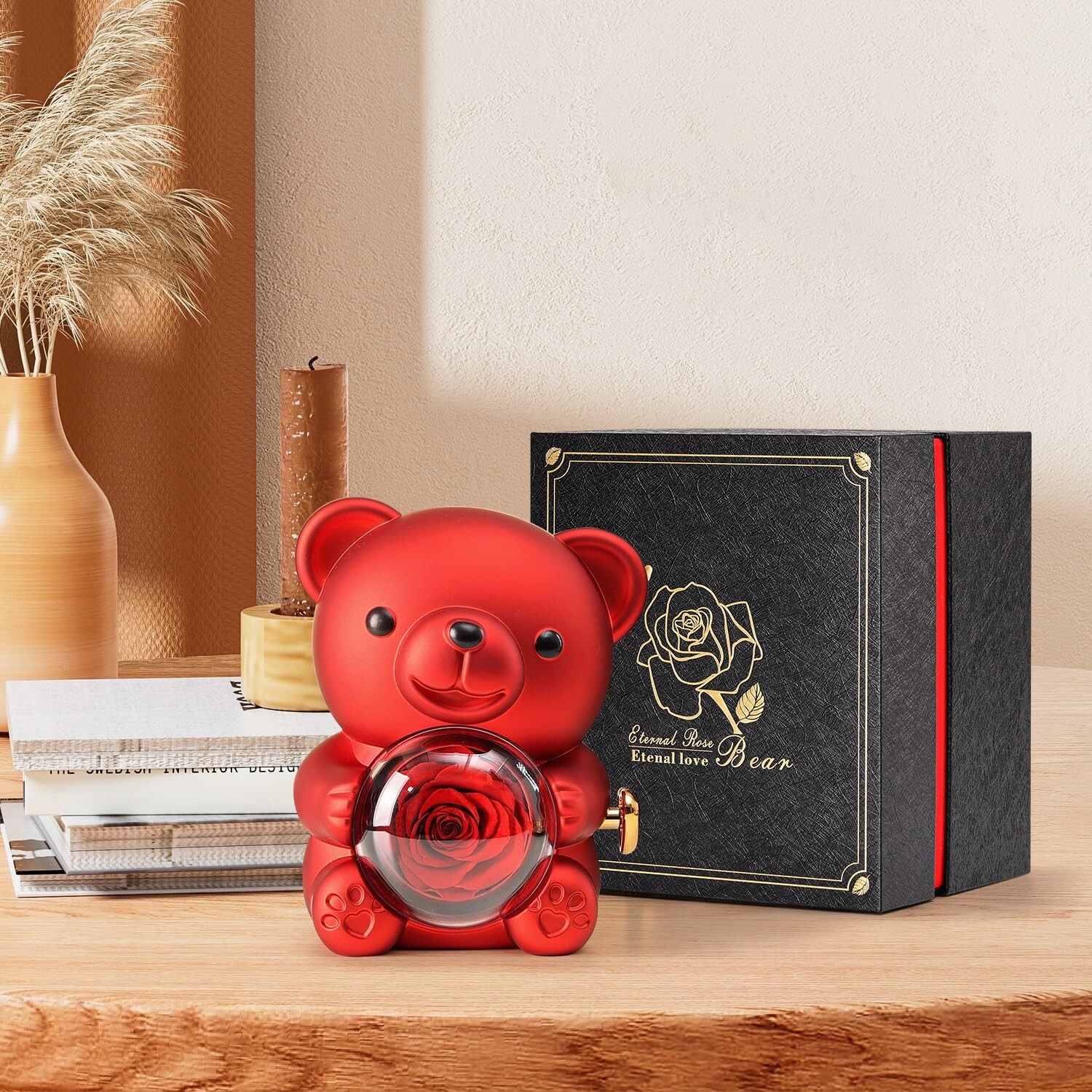 Cute Teddy Bear with Preserved Rose – A Real Rose Flower in Bear with Elegant…