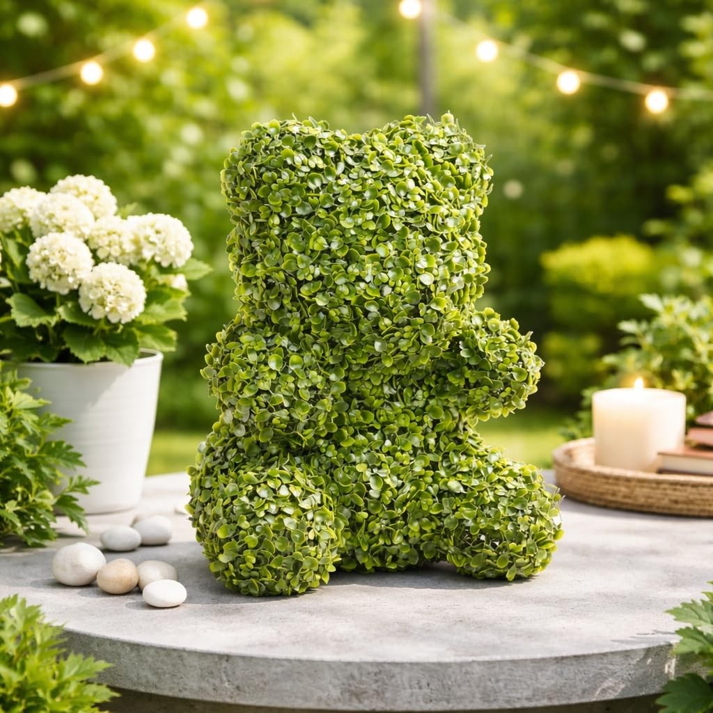 Artificial Topiary Dog Lucky, Faux Boxwood Puppy Decor, UV Resistant Greenery…