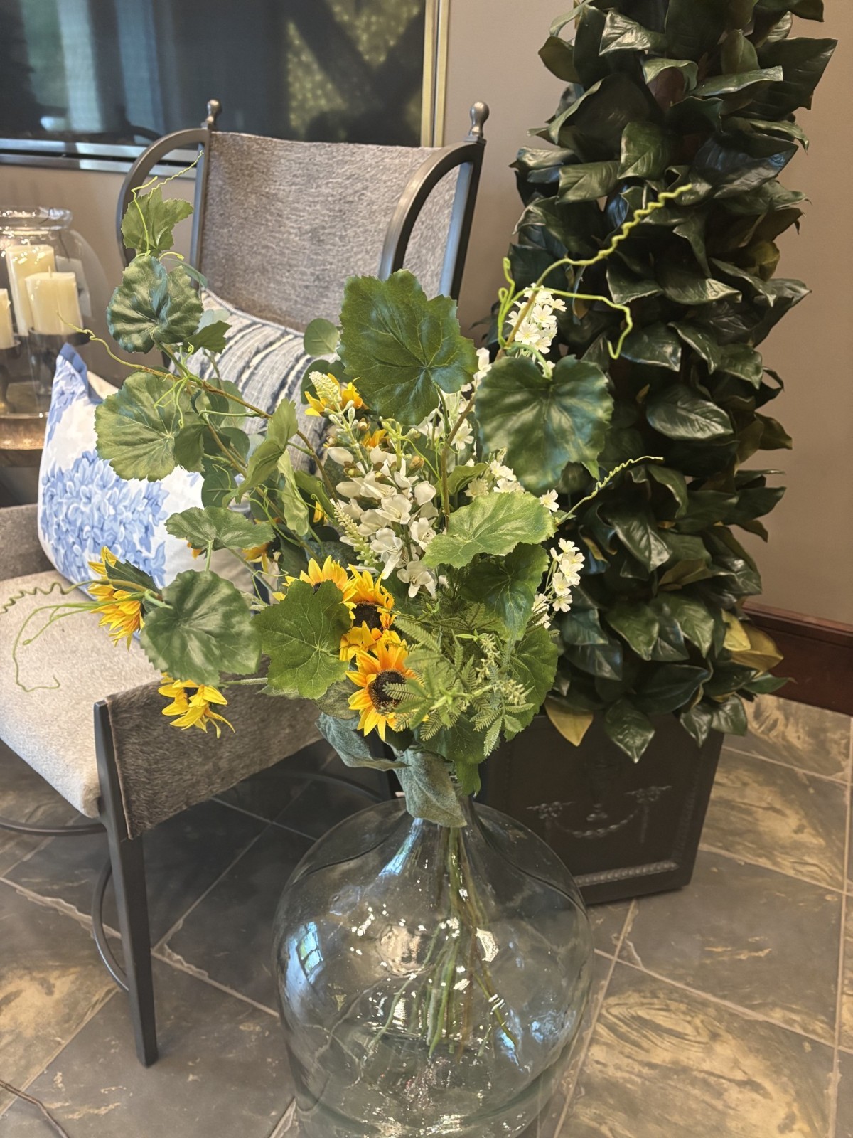 NEW Pottery Barn Faux Elevated Wild Greens and Sunflowers Branches Bundle Stems