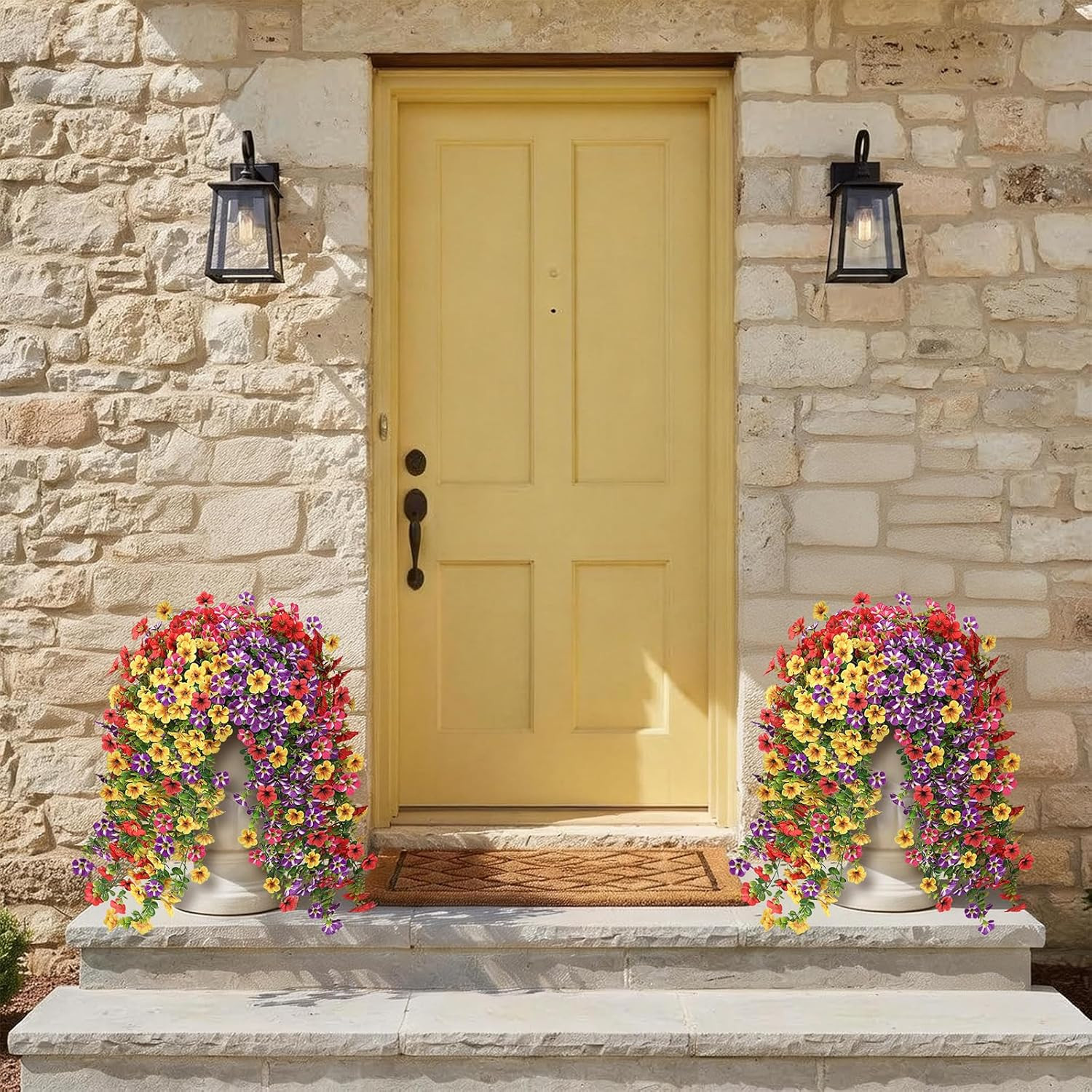 4 Bundles Artificial Hanging Morning Glory Flowers for Outdoor, Realistic Hangin