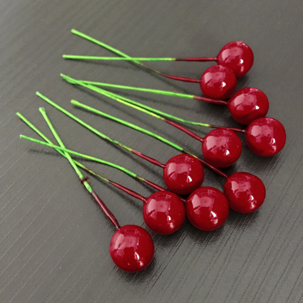 100PCS Simulation Cherry Artificial Lifelike Cherry Decoration Fake Fruit 10MM