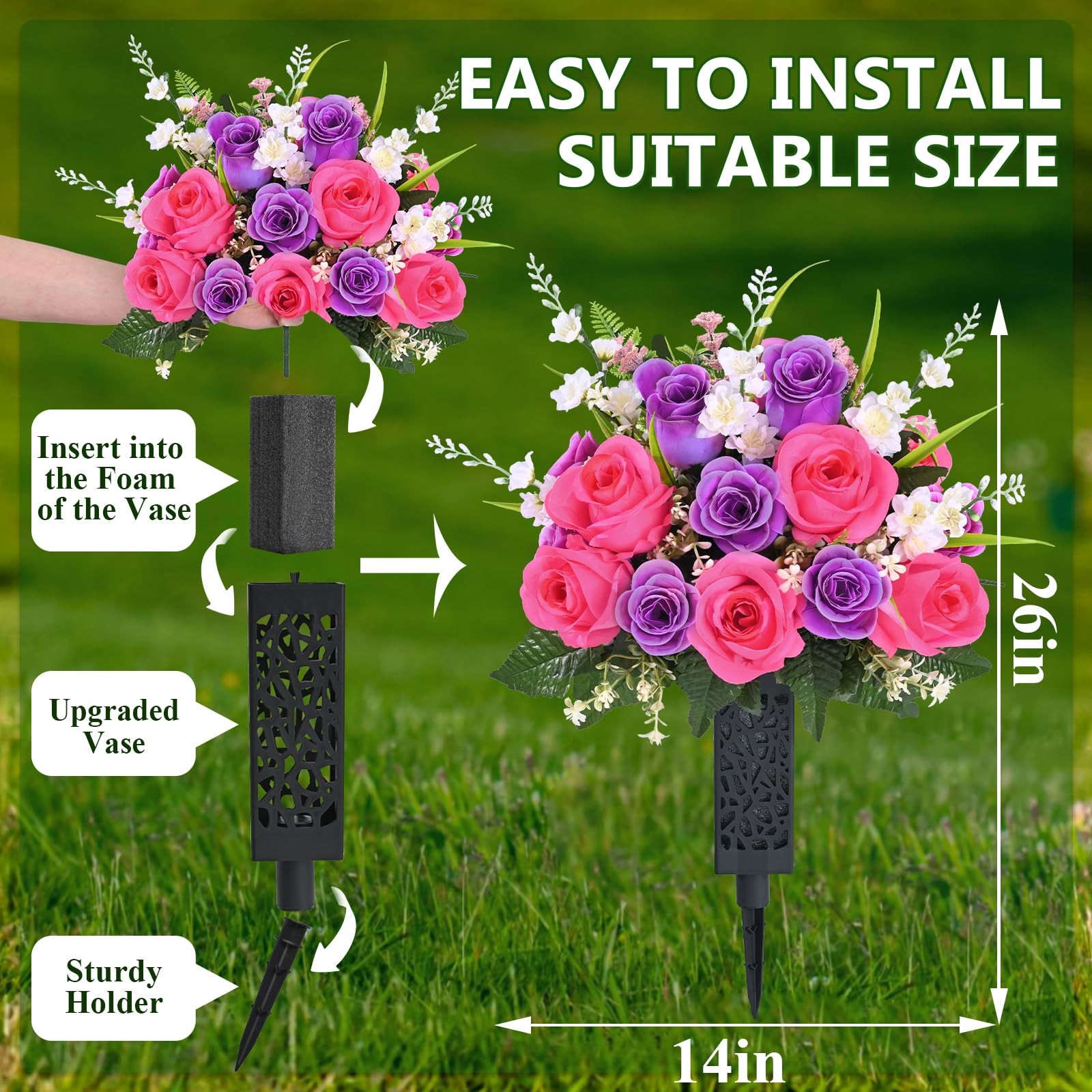MARTINE MALL 2 Sets Artificial Cemetery Flowers for Grave, Realistic Grave Fl…