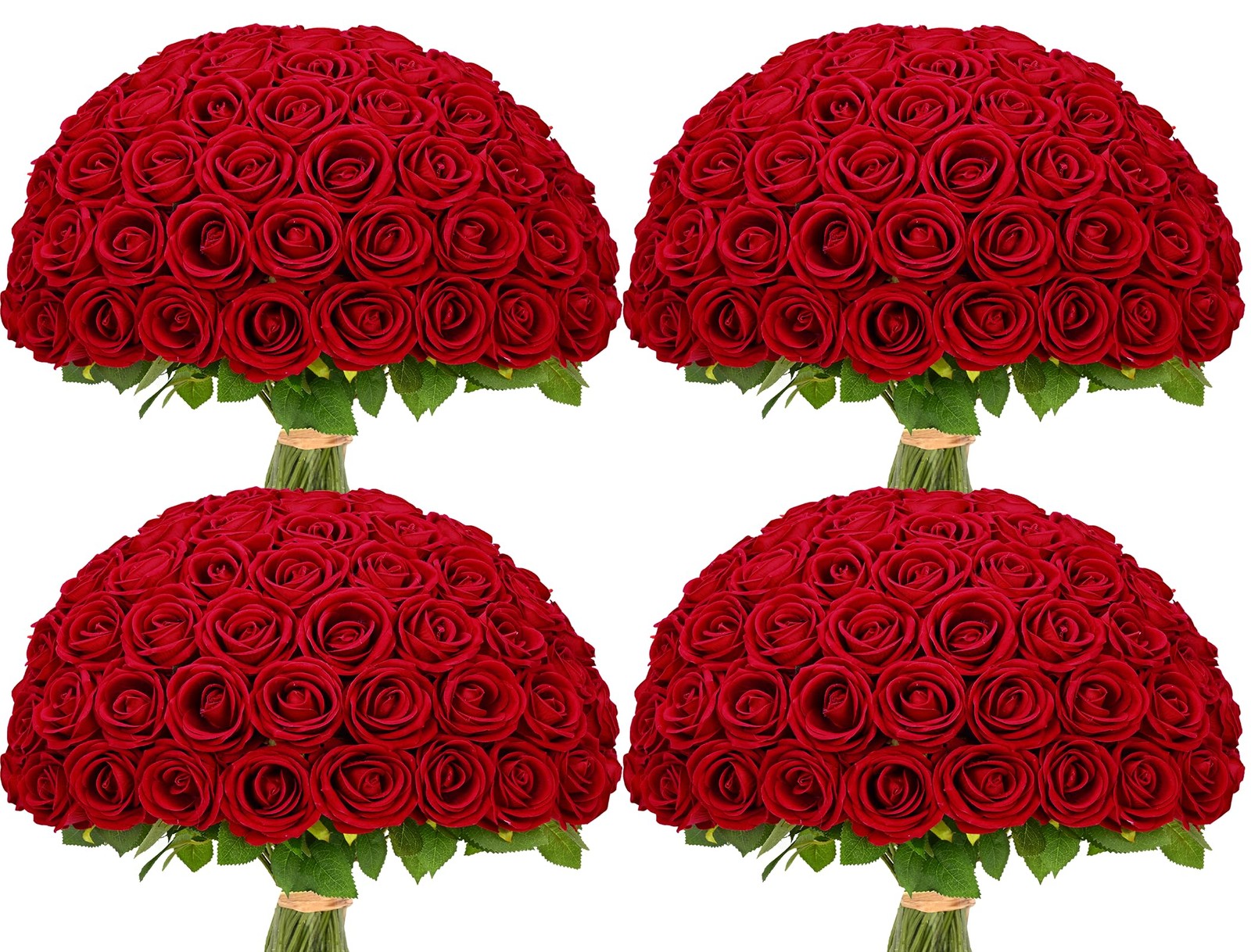 100 Pcs Red Roses Artificial Flowers Bulk, Real Touch Velvet Roses with Wrapp…
