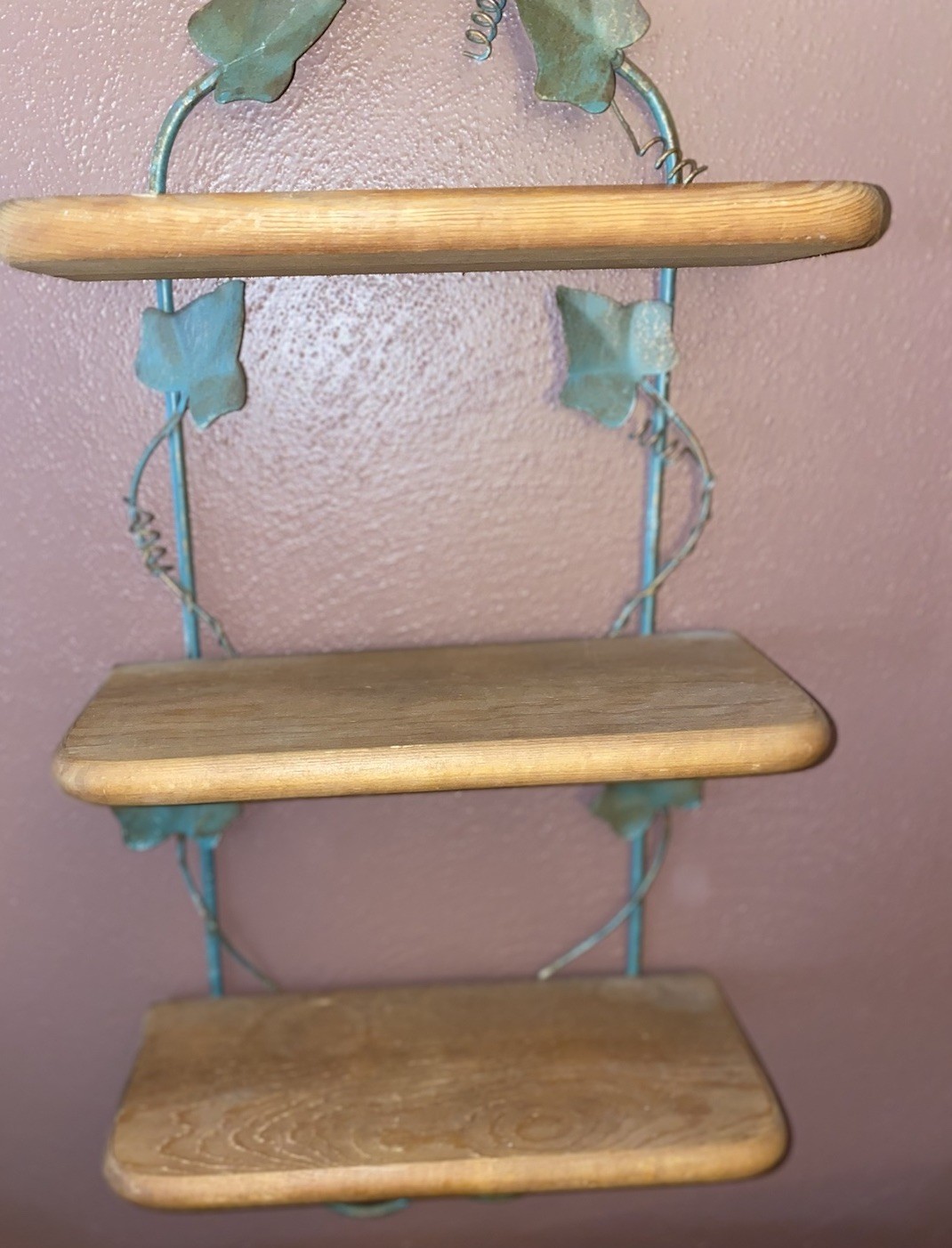 Vintage Home Interiors Metal Green Gold Accents Ivy Cottage Core 3 Wood Shelves