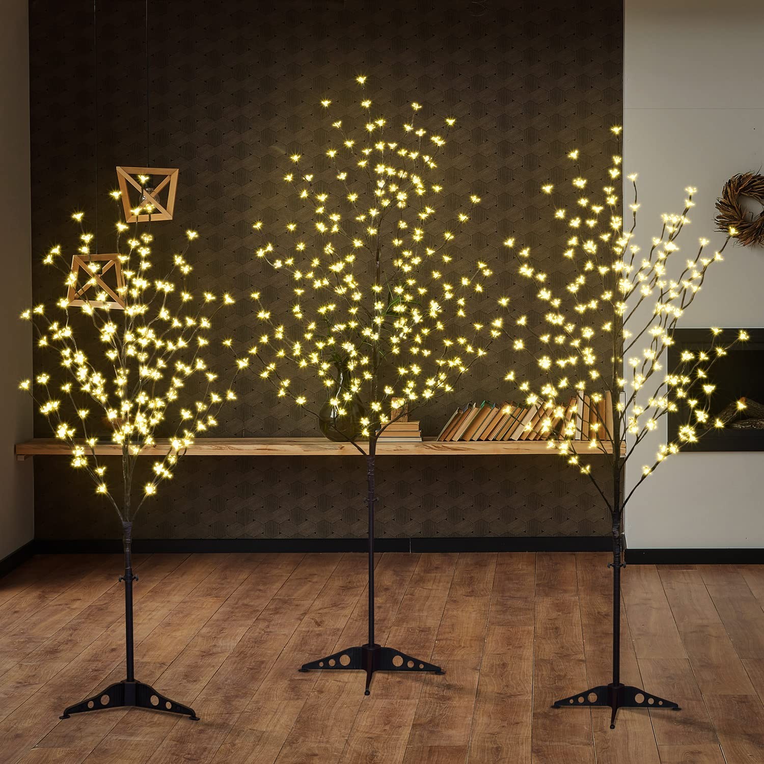 Set of 3 LED Cherry Blossom Trees, 4FT 5FT and 6FT Lighted Artificial Trees f…