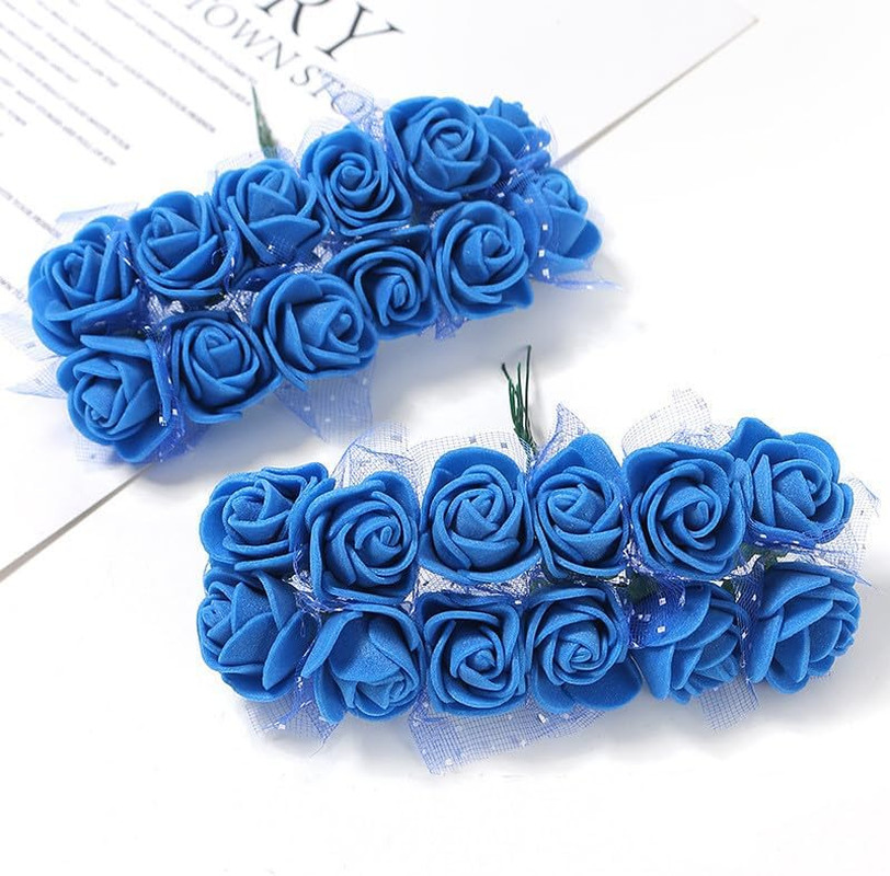 144pcs Mini Artificial Rose Flower Heads and Soft Stem,25mm PE Tiny Rose add Gau