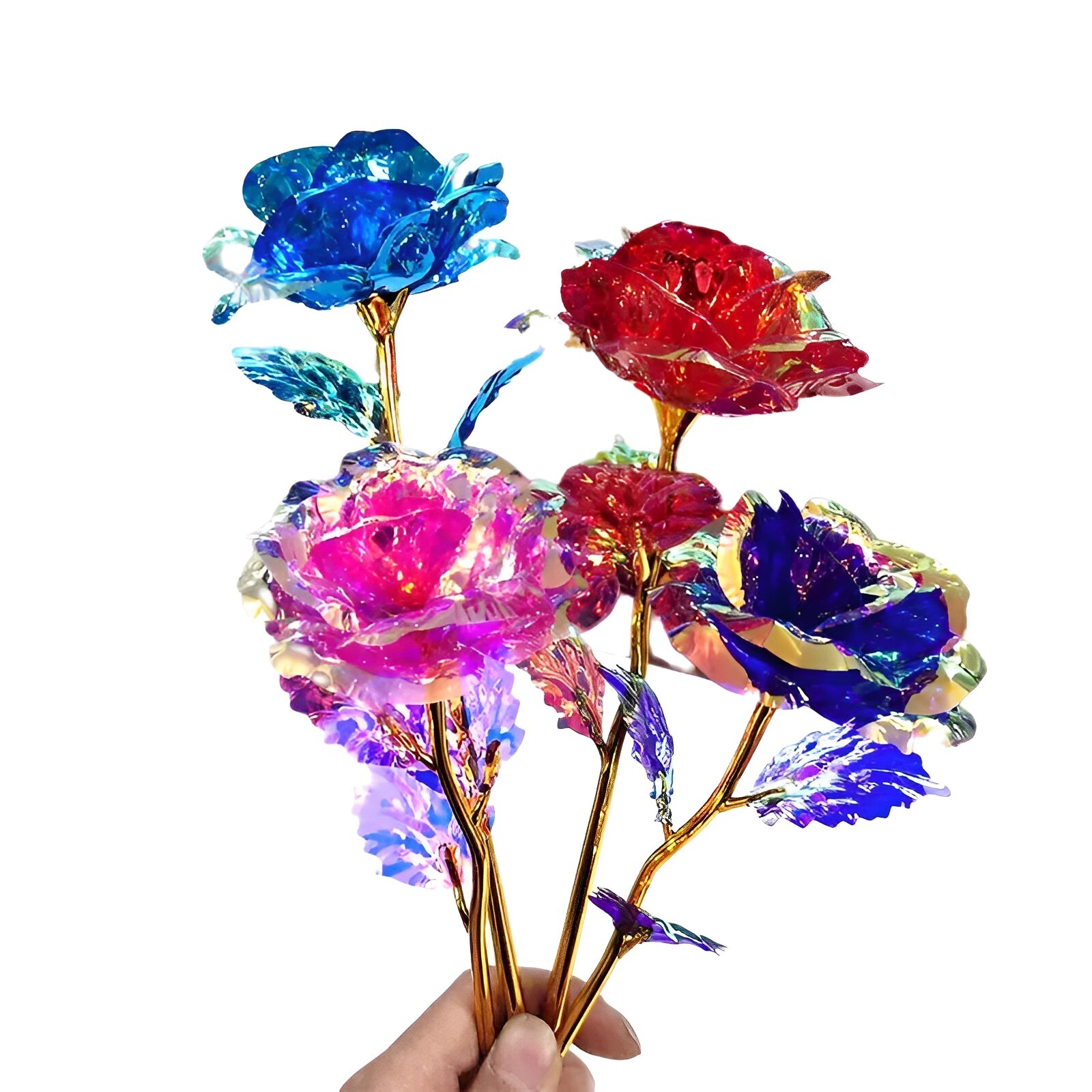 Eternal Rose Flower 24 K Gold Plated Enchanted Galaxy Rose LED Light Rose 4 Pack