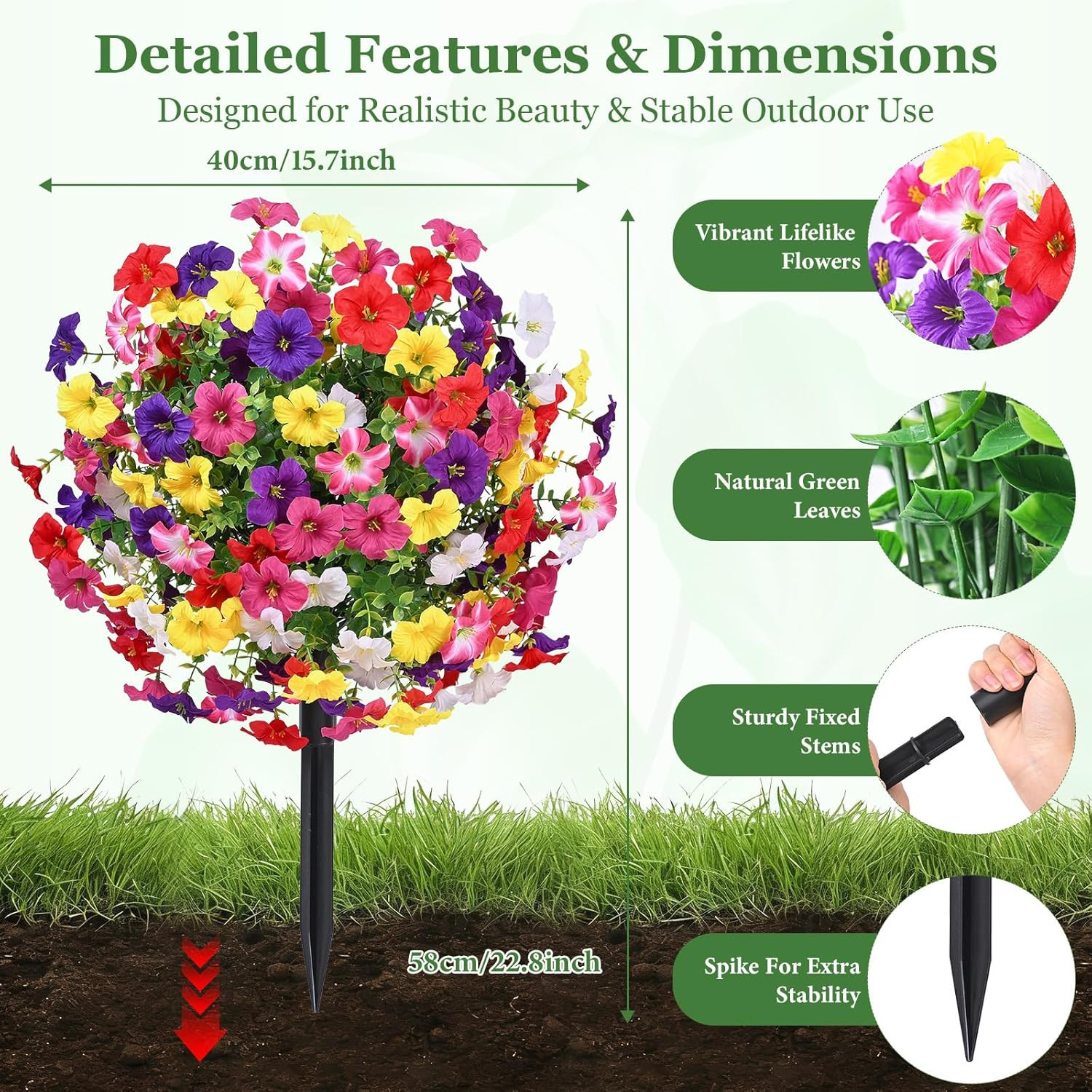 Set of 2 UV Resistant 23″ Boxwood Topiary Balls with Petunias for Outdoor Decor