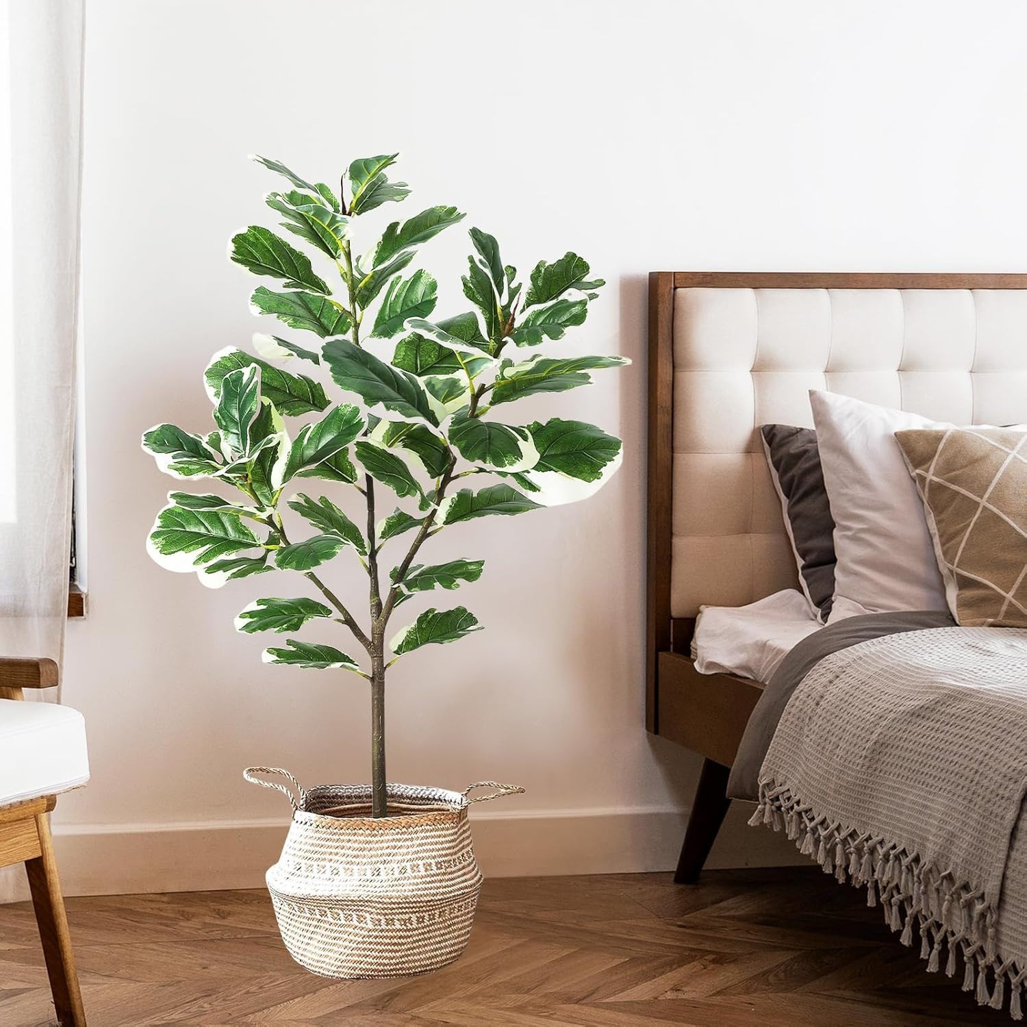 4.3ft Green Artificial Ficus Tree Plant in Pot with 46 Leaves for Indoor Outdoor