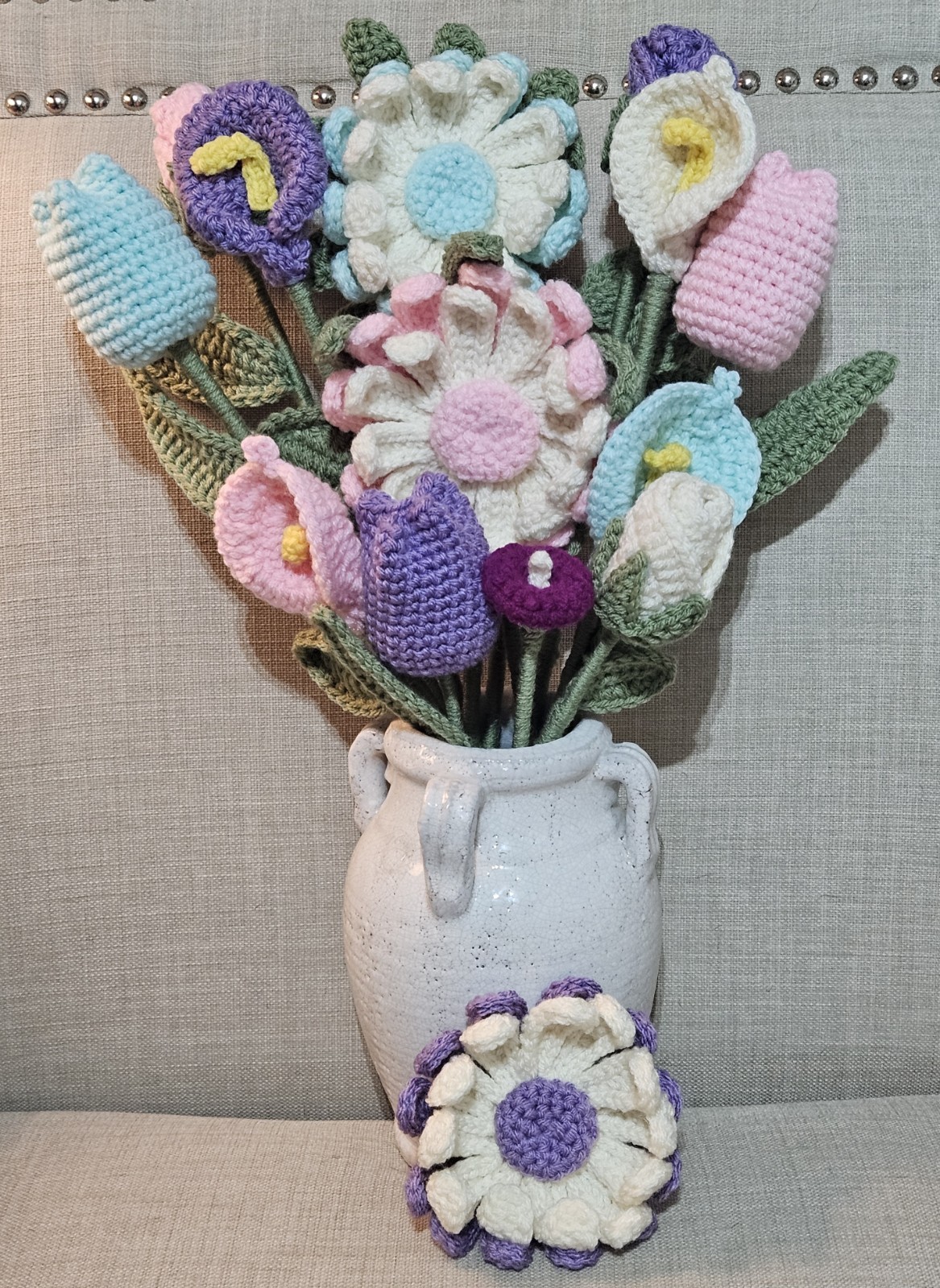 Handmade Crocheted Forever Flower Bouquet Roses Tulips Calla Lily Daisy