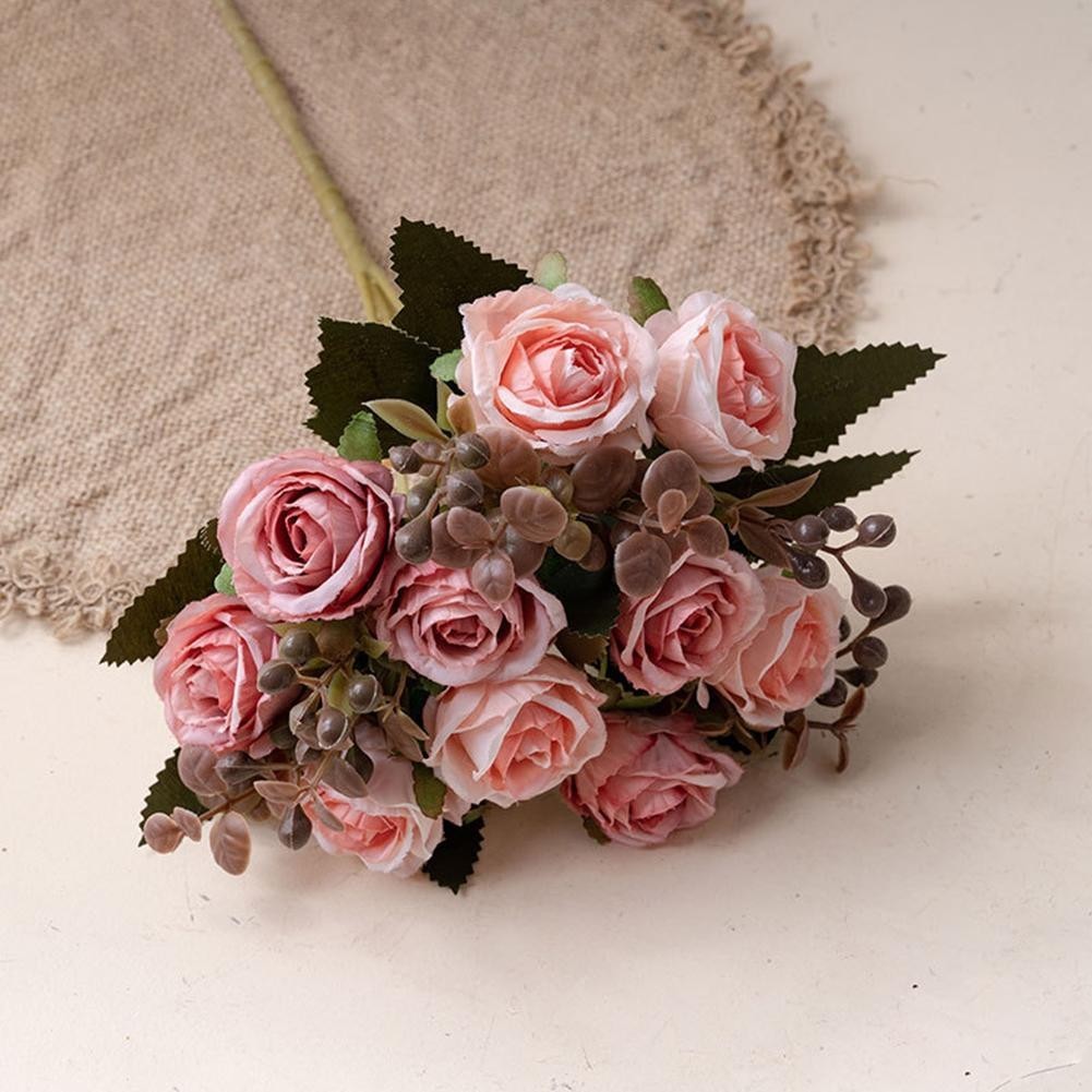 Set of 2 Artificial Roses in Vase for Elegant Home and Office Decoration