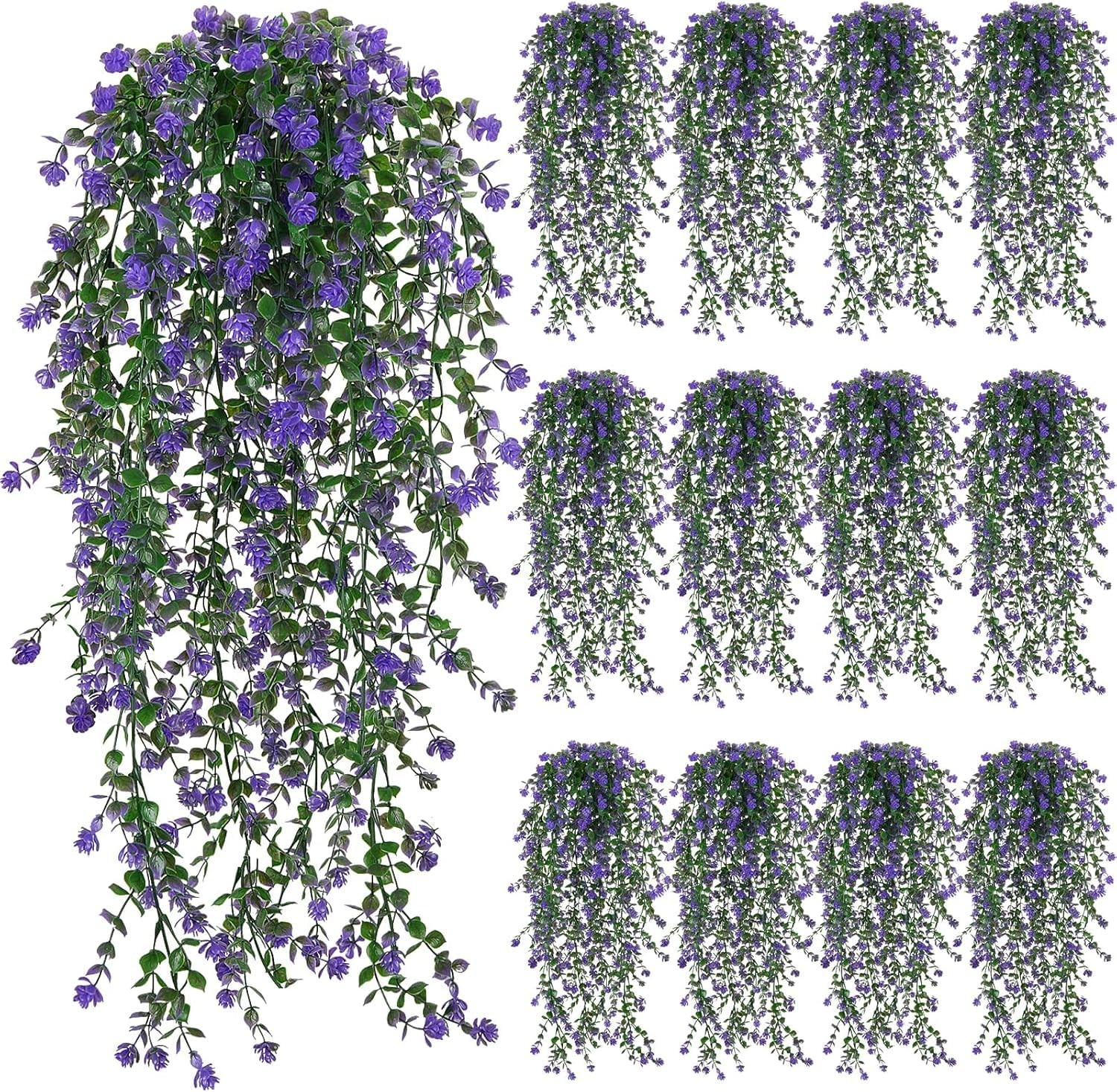 Artificial Hanging Flowers 30″ Long Faux Eucalyptus Vine 12 Pcs – UV Resistant