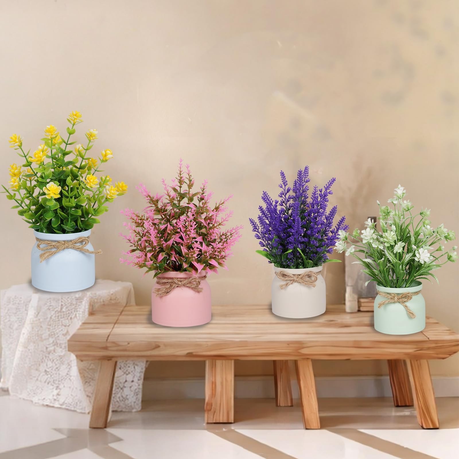 6pcs Mini Potted Artificial Flowers – Small Fake Plants for Home Office Decor