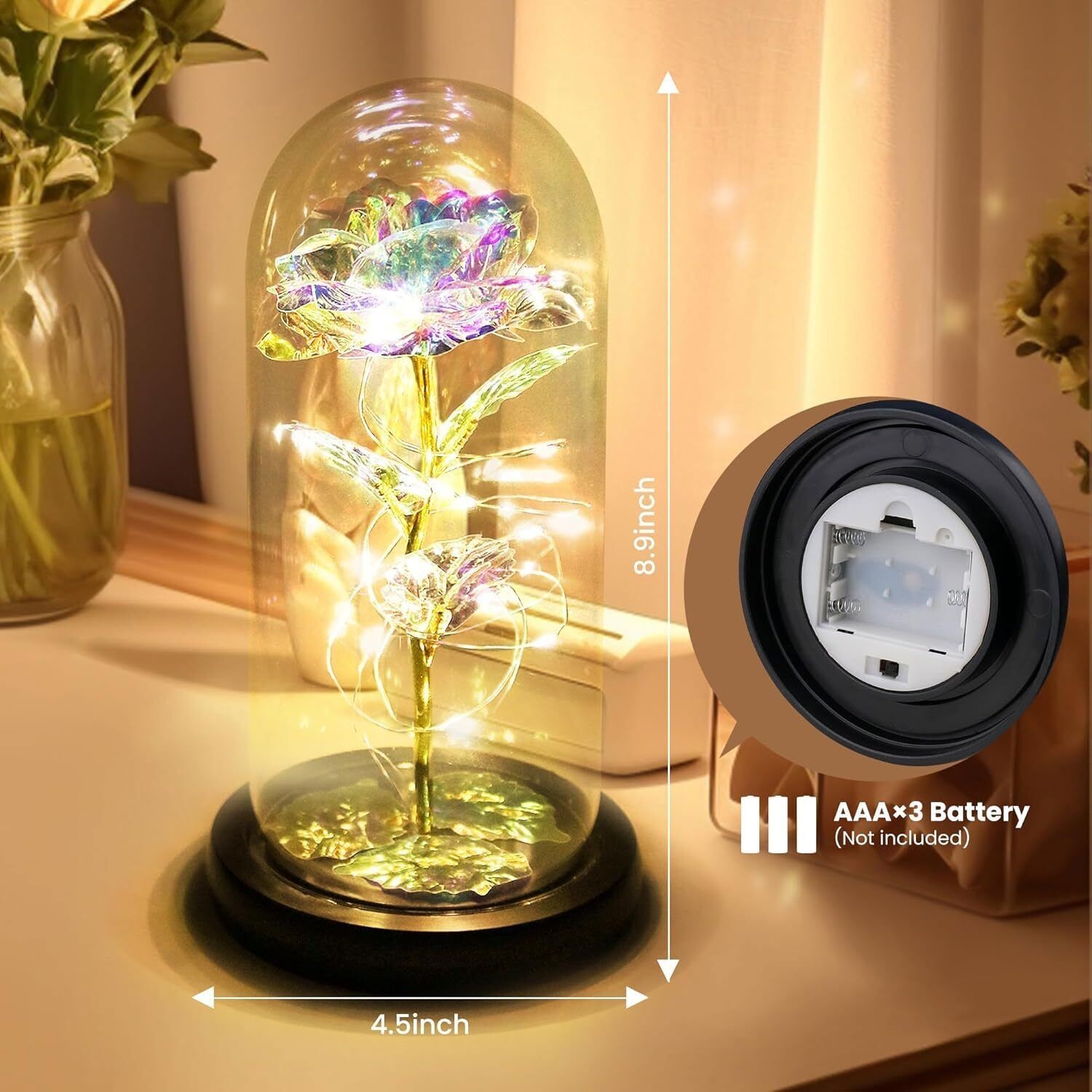 Eternal Forever Galaxy Rose Flower In Glass Dome LED Light Valentine’s Day Gift