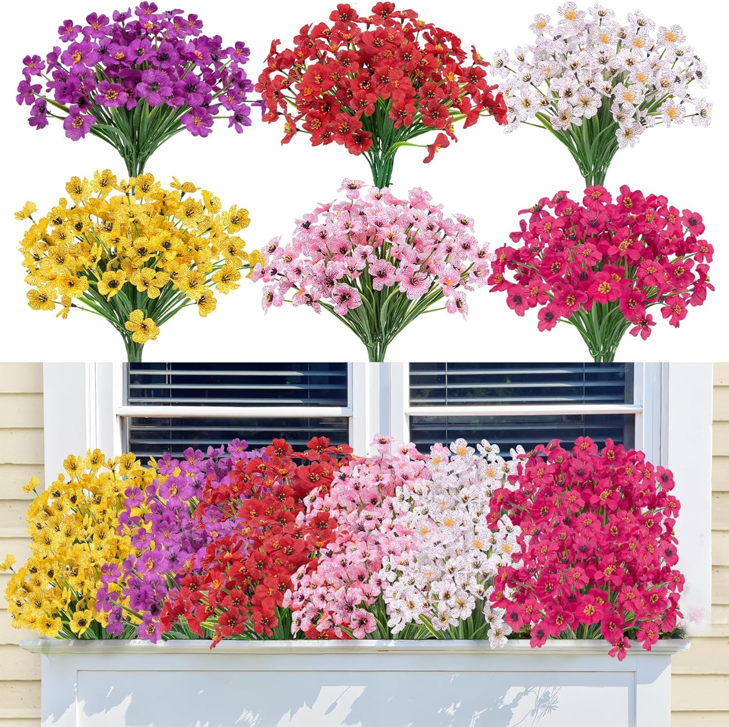 24 Bundles Artificial Flowers for Outdoors Decoration, UV Resistant