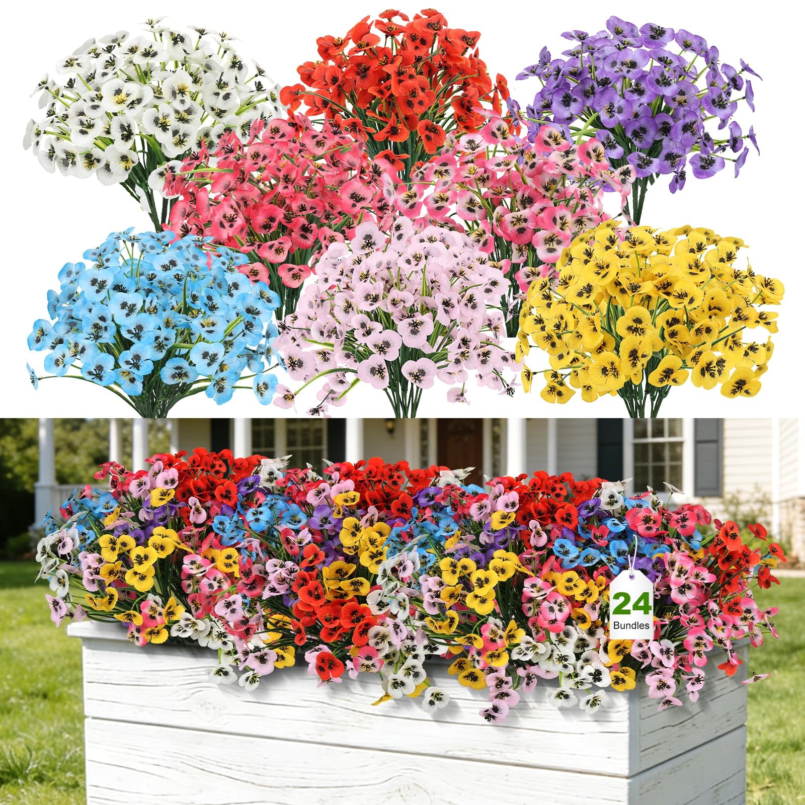 24 Bundles Artificial Pansy Flowers, No Leaves Faux Silk Pansies Bulk, Mixed …