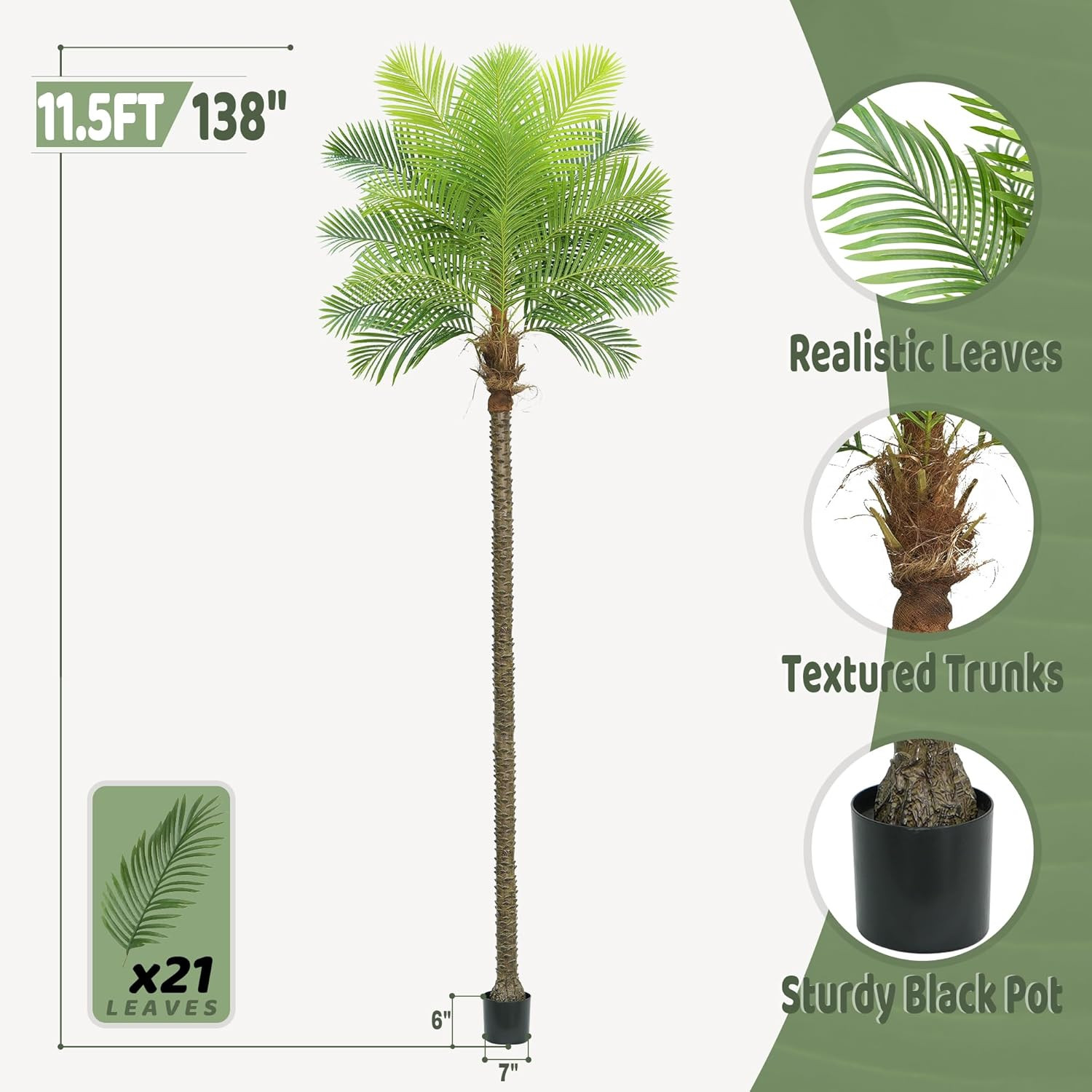 11.5FT Artificial Phoenix Palm Tree with 21 Leaves for Indoor/Outdoor Decor