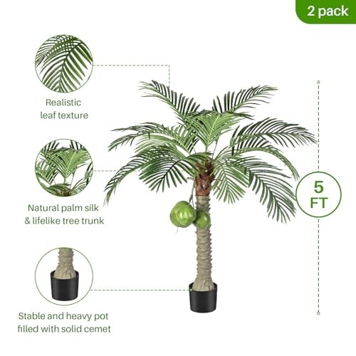 Large 5FT Artificial Phoenix Palm Tree – Faux Coconut Silk Tropical Plant for In